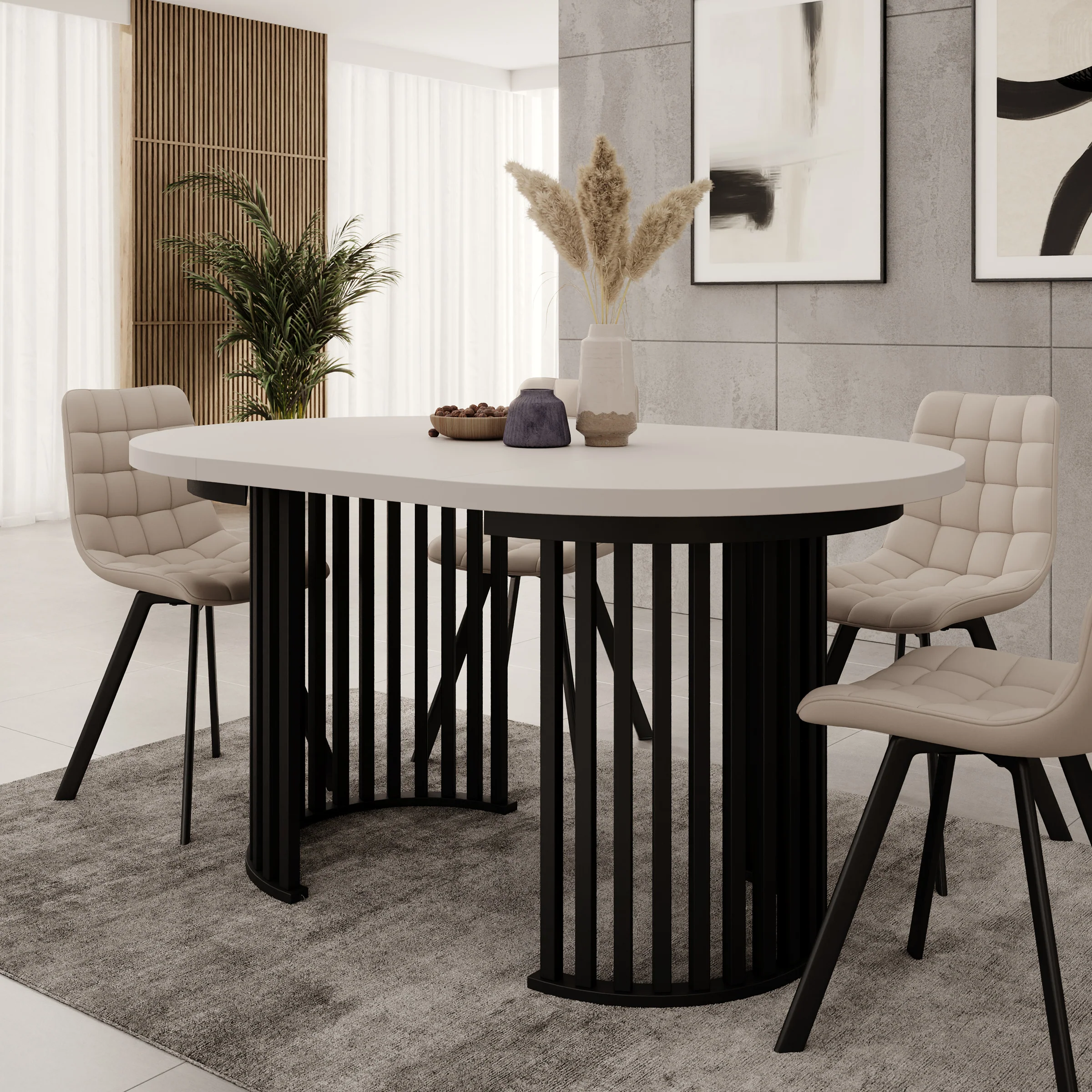 Kaya - Eetkamertafel - Beige/Zwart - Uitschuifbaar - 100/150/200x76 cm - Image 6
