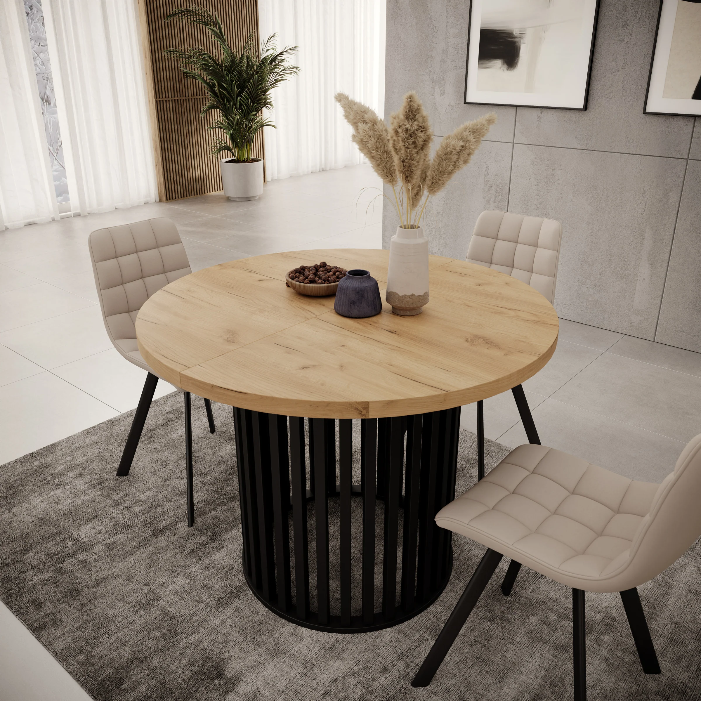 Kaya - Eetkamertafel - Eikenpatroon/Zwart - Uitschuifbaar - 100/150/200x76 cm - Image 7