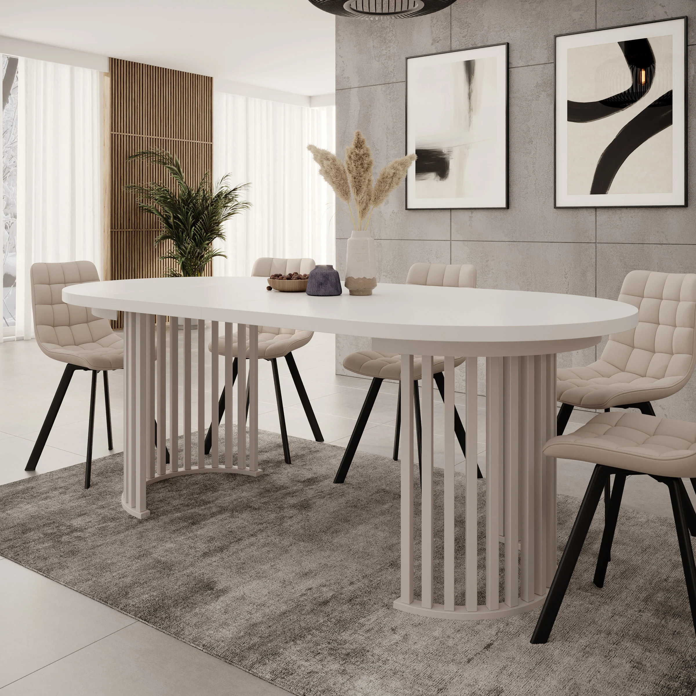 Kaya - Eetkamertafel - Wit/Beige - Uitschuifbaar - 100/150/200x76 cm - Image 2