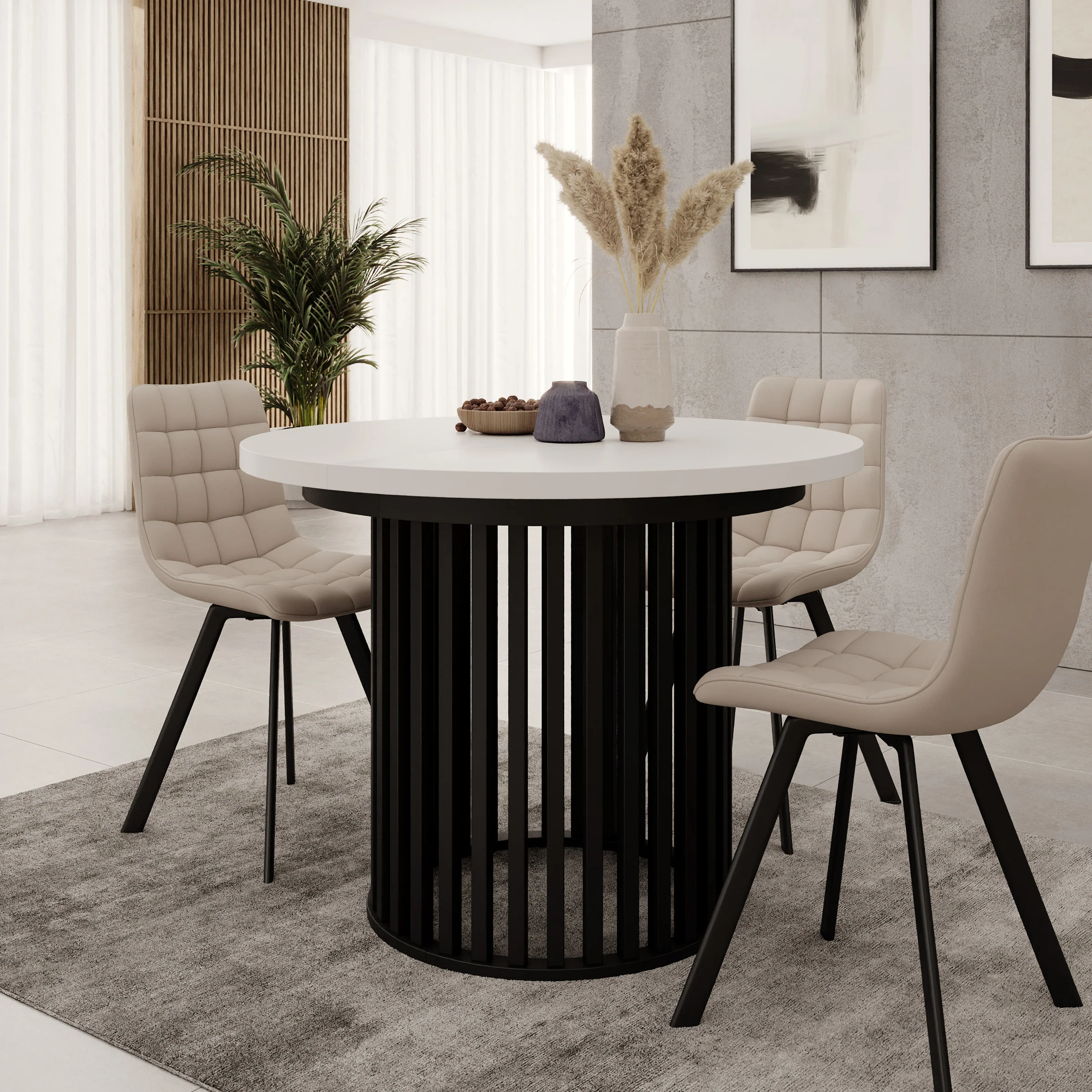 Kaya - Eetkamertafel - Wit/Zwart - Uitschuifbaar - 100/150/200x76 cm