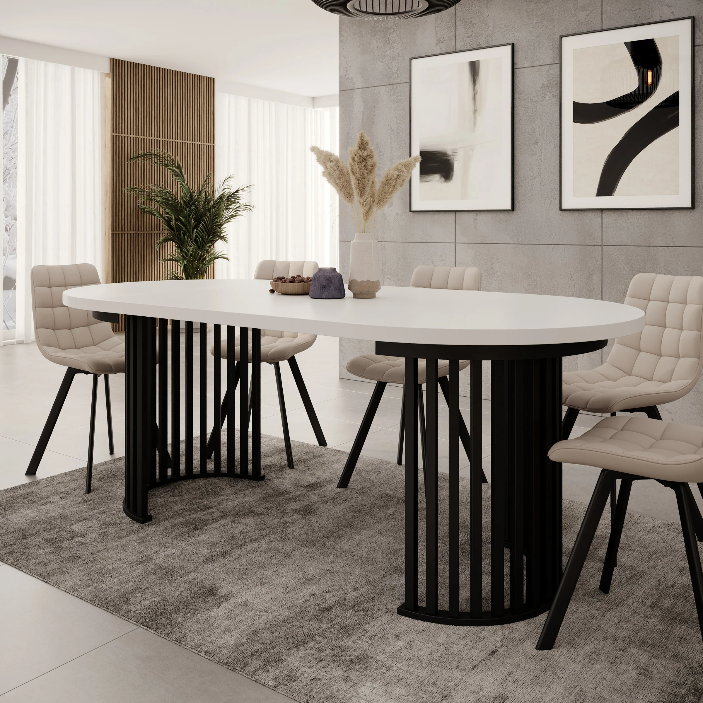 Kaya - Eetkamertafel - Wit/Zwart - Uitschuifbaar - 100/150/200x76 cm - Image 2