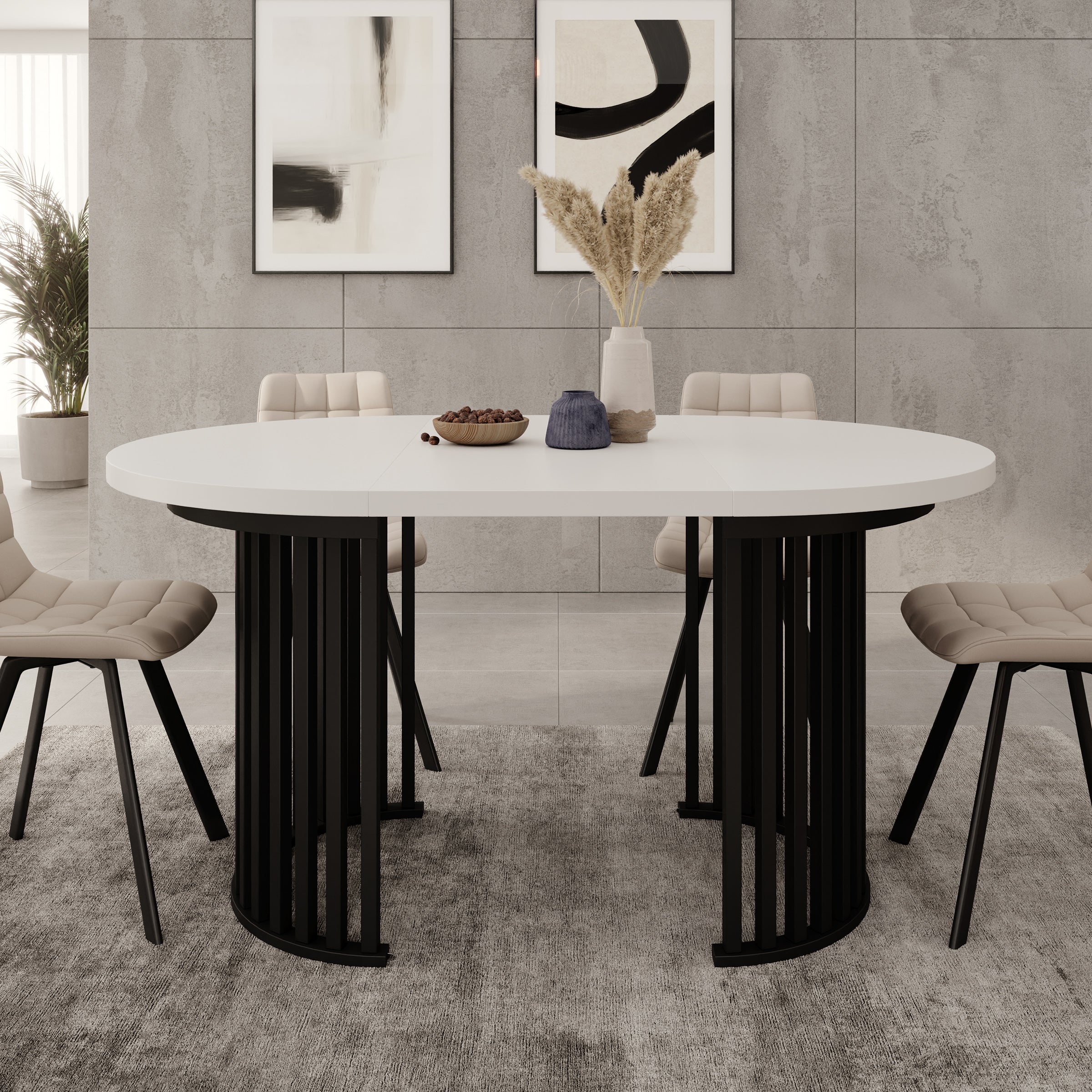 Kaya - Eetkamertafel - Wit/Zwart - Uitschuifbaar - 100/150/200x76 cm - Image 4