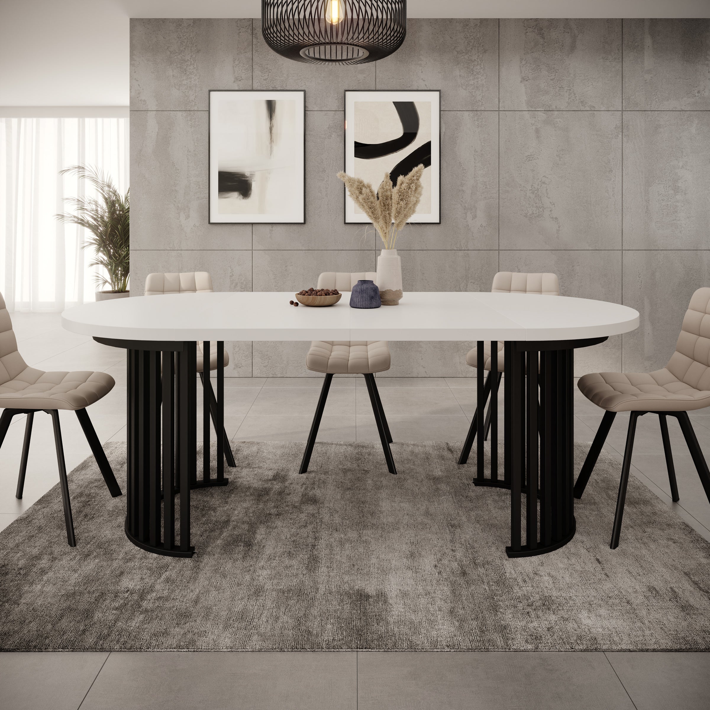 Kaya - Eetkamertafel - Wit/Zwart - Uitschuifbaar - 100/150/200x76 cm - Image 5