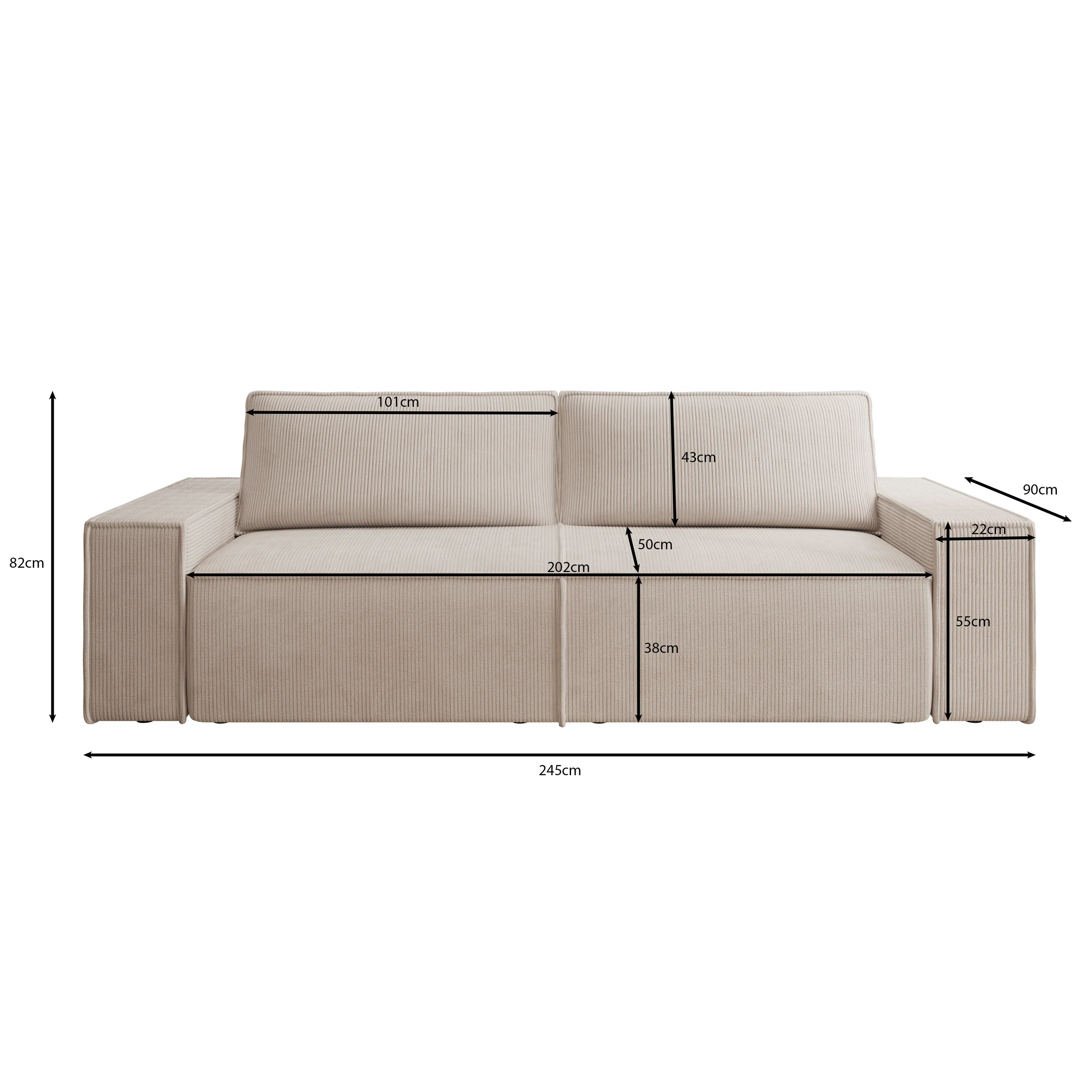 Khaos - 3-zitsbank - Ribstof beige - 245x90x82 cm - Image 4
