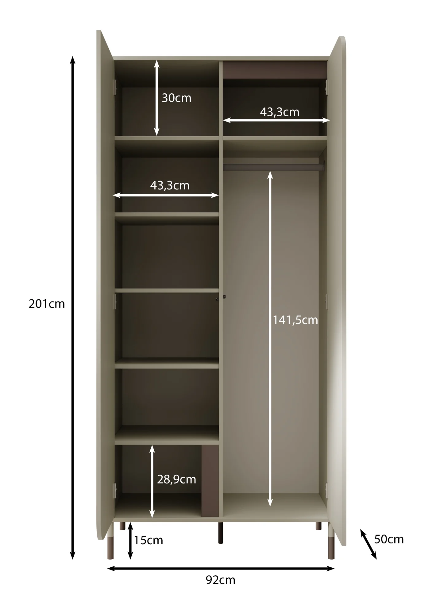 Hill - Kledingkast 2-deurs - Beige - 92x50x201 cm - Image 5