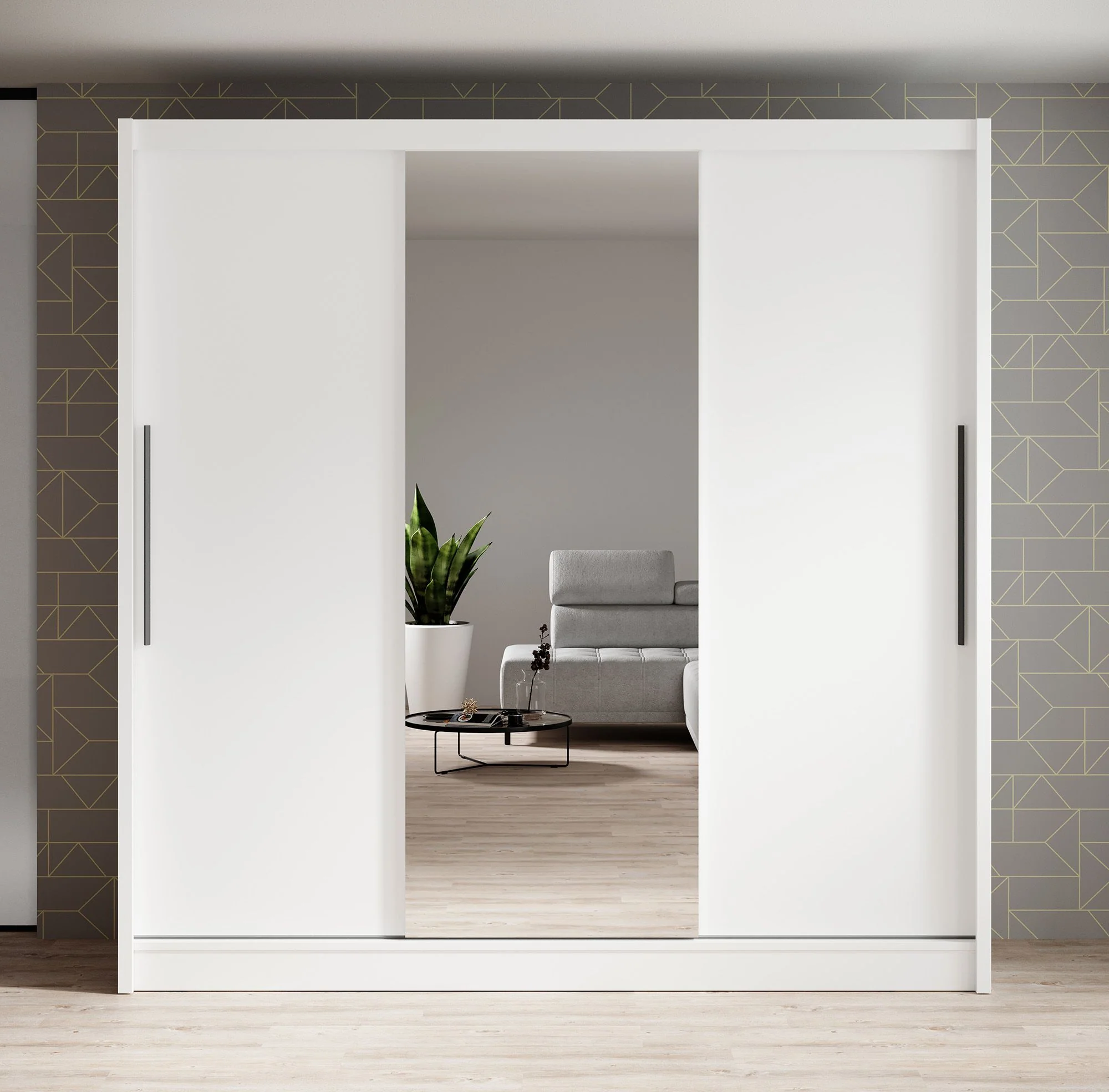 Alcamo - Kledingkast met schuifdeuren - Wit - 205x63x205 cm - Image 2