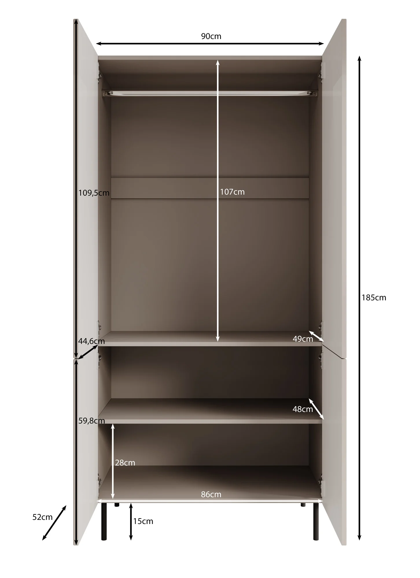 Alex - Kledingkast 4-deurs - Beige - 90x52x185 cm - Image 5