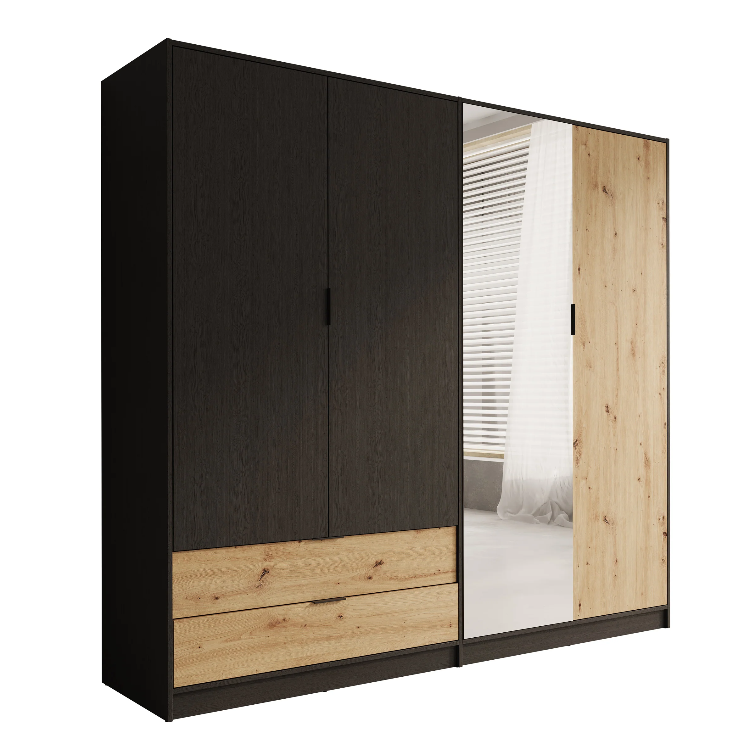 Augustus - Kledingkast 4-deurs - Eiken/zwart - Image 7