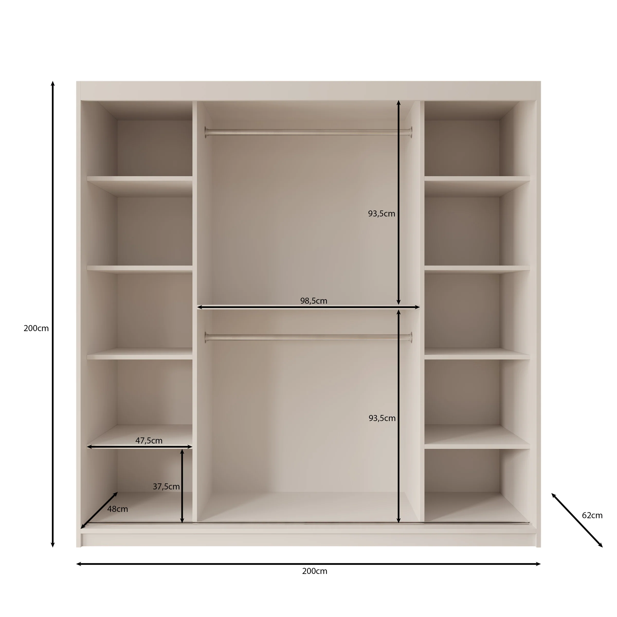 Azai - Kledingkast met schuifdeuren - Wit - 200x62x200 cm - Image 5