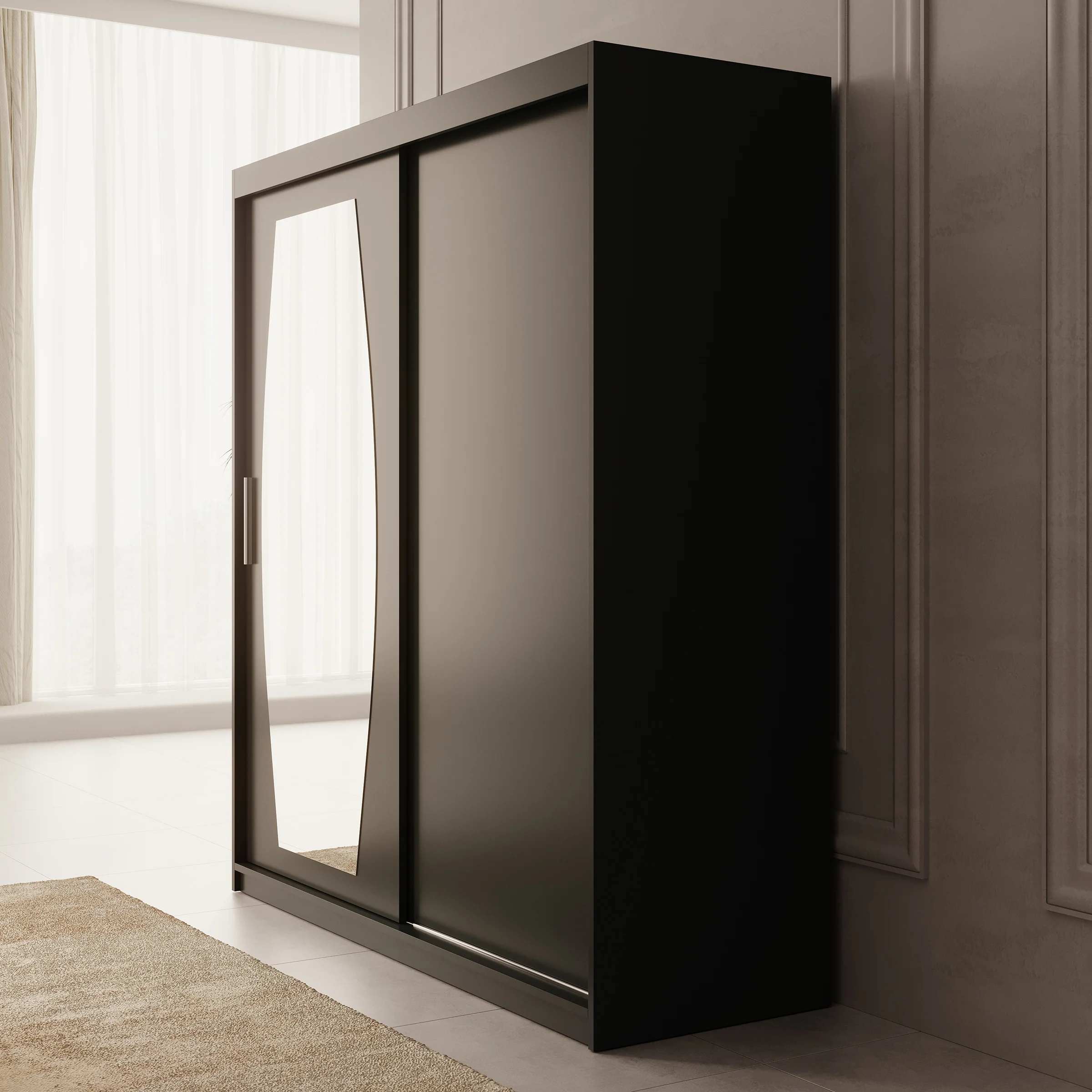 Azai - Kledingkast met schuifdeuren - Zwart - 180x62x200 cm - Image 4