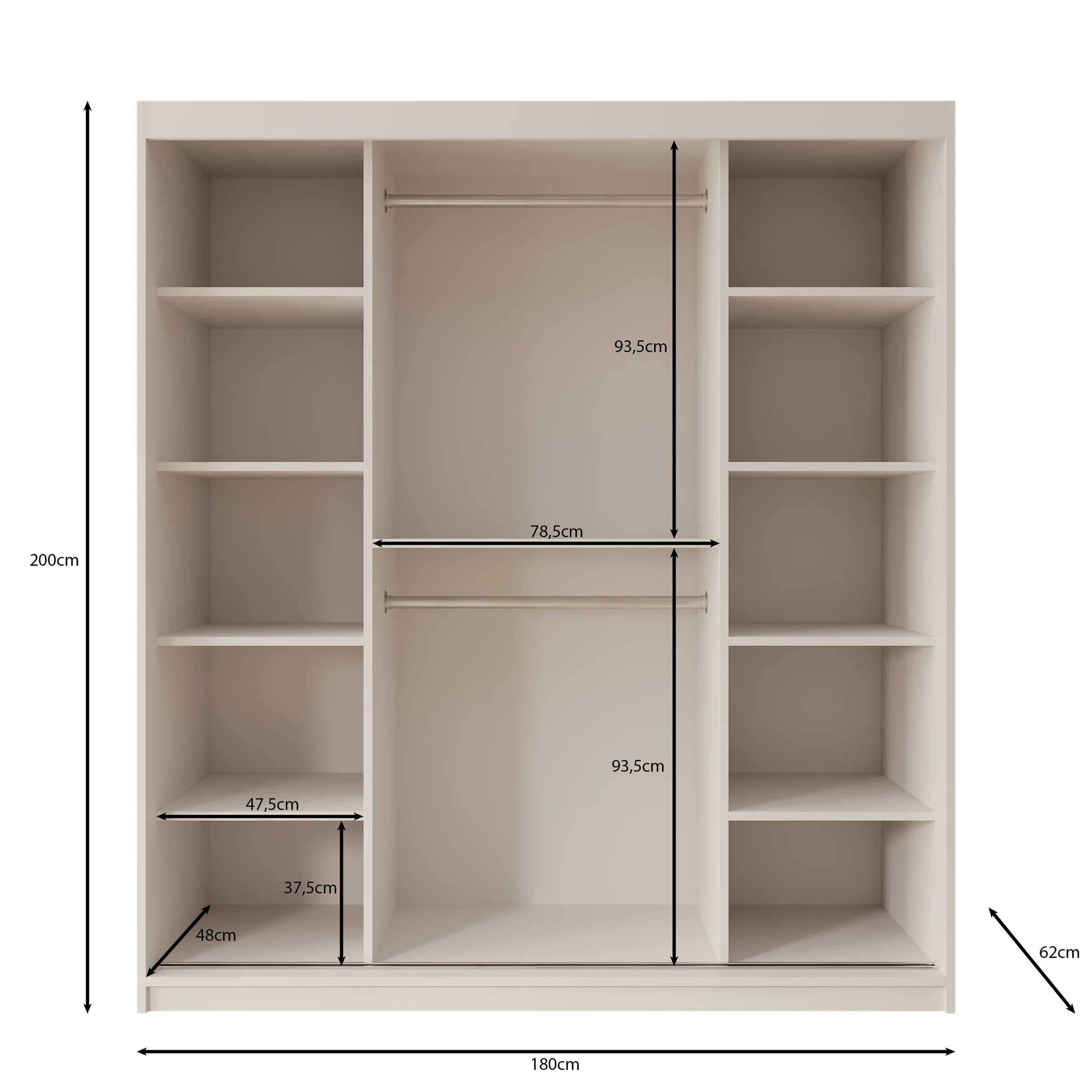 Azai - Kledingkast met schuifdeuren - Zwart - 180x62x200 cm - Image 5