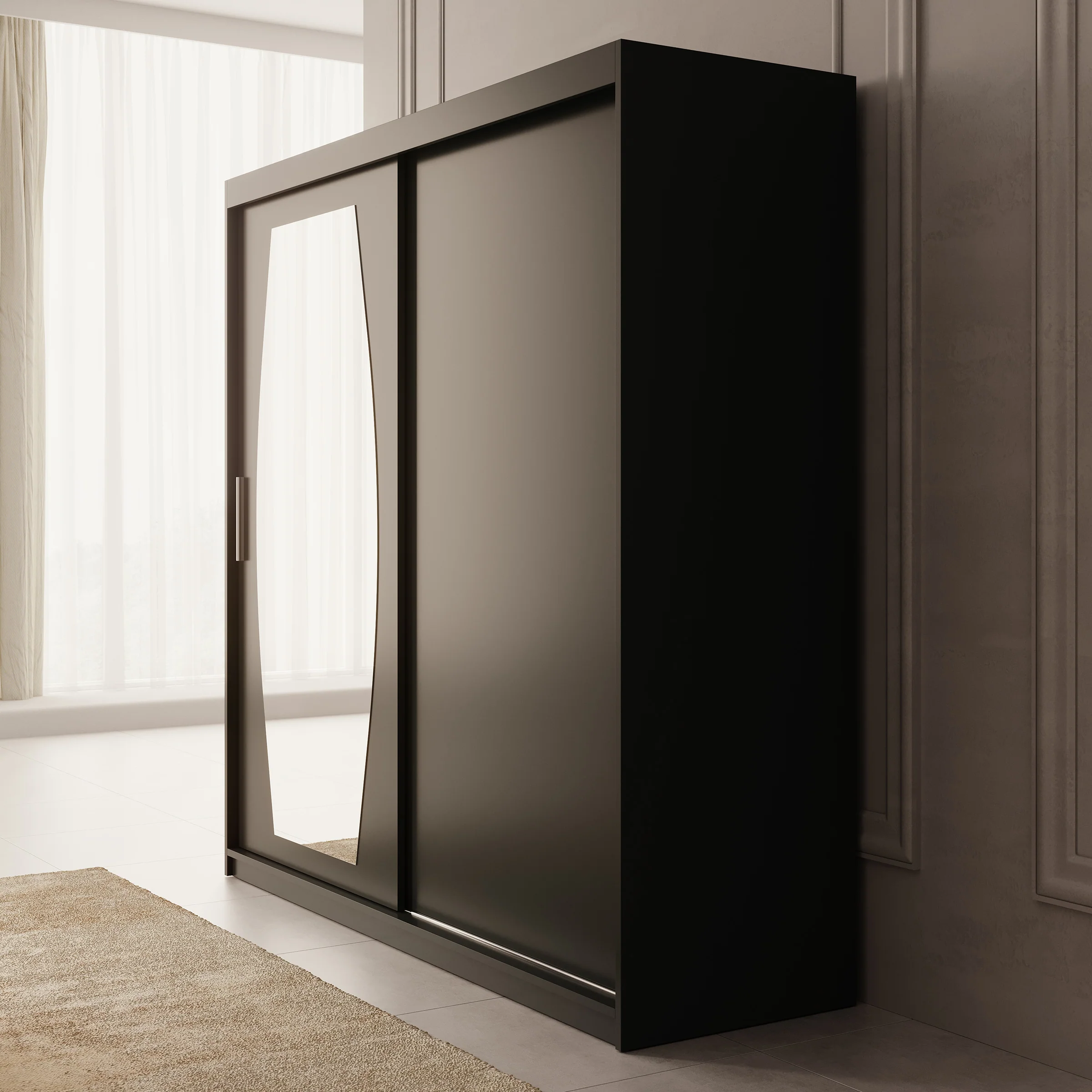 Azai - Kledingkast met schuifdeuren - Zwart - 200x62x200 cm - Image 4