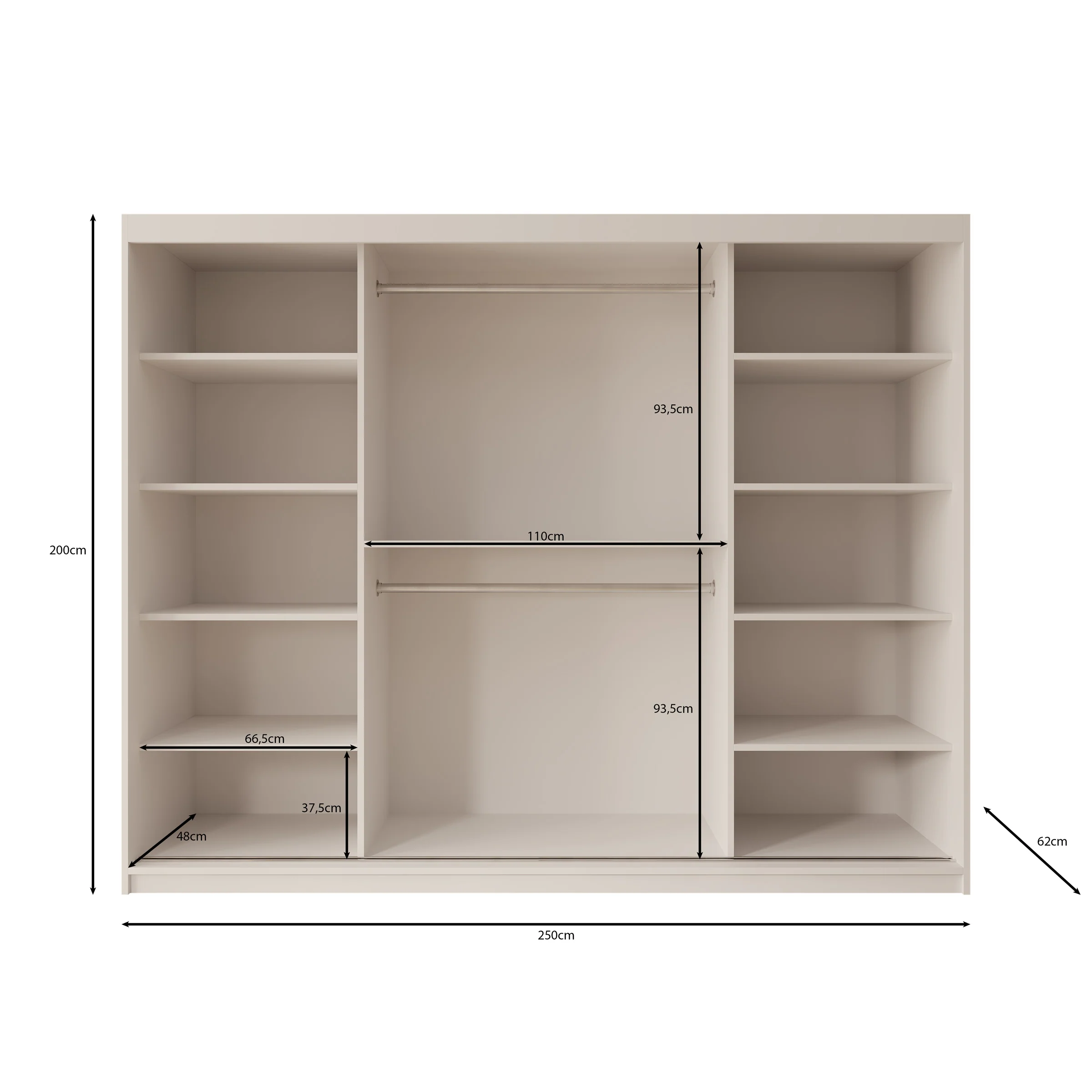 Azai - Kledingkast met schuifdeuren - Zwart - 250x62x200 cm - Image 5