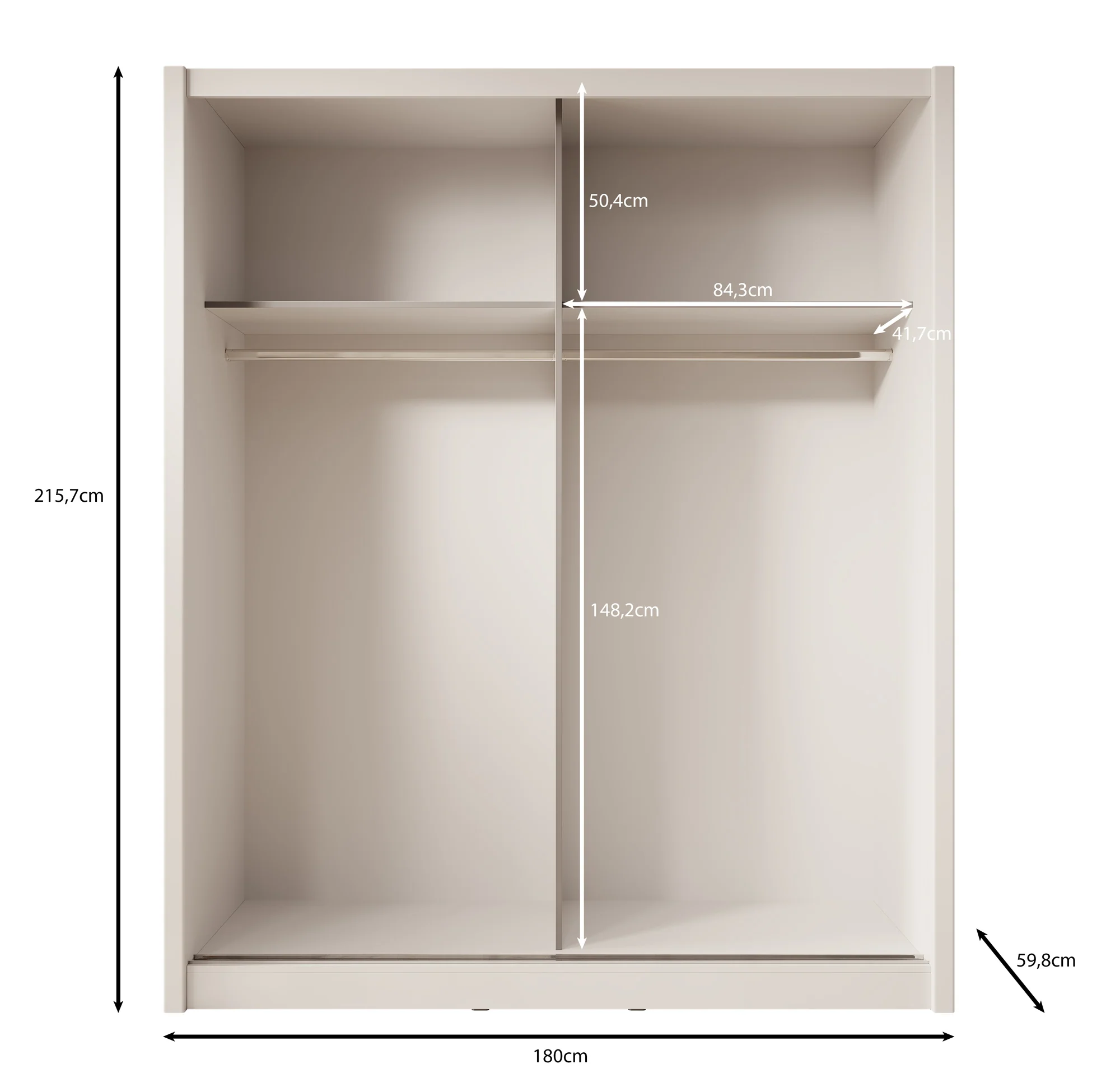 Azul - Kledingkast met schuifdeuren - Beige - 180x60x216 cm - Image 5
