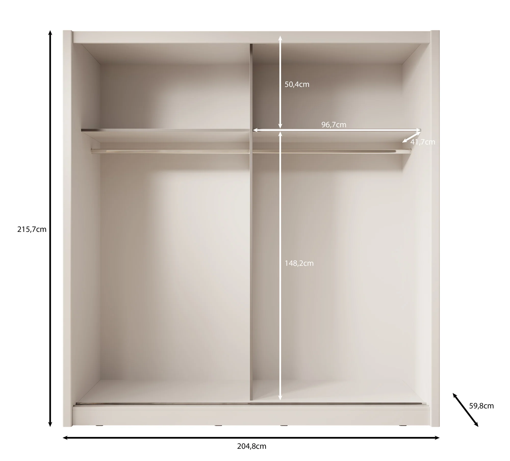 Azul - Kledingkast met schuifdeuren - Beige - 205x60x216 cm - Image 5
