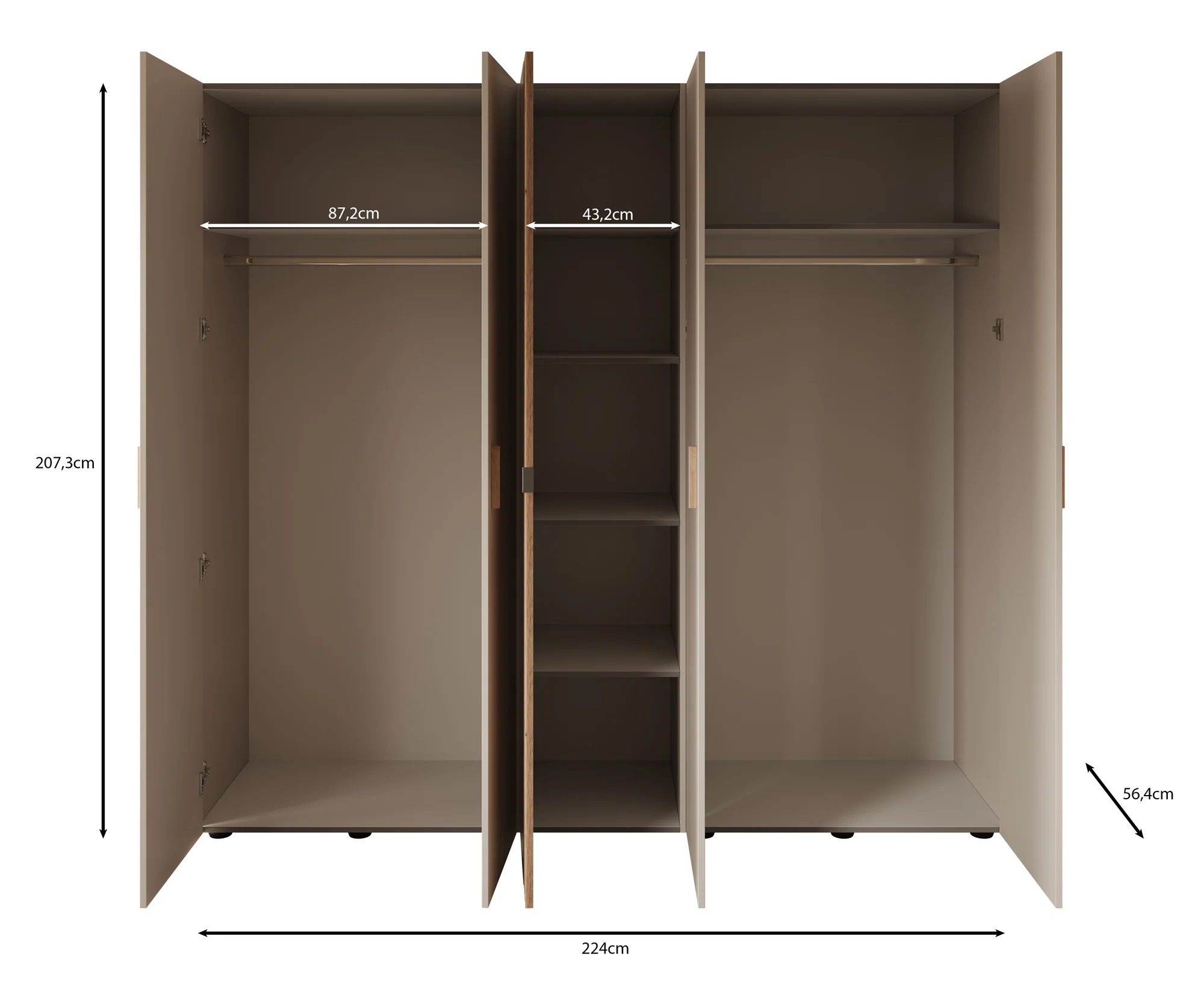 Bahia - Kledingkast 5-deurs - Beige - 224x56x207 cm - Image 5