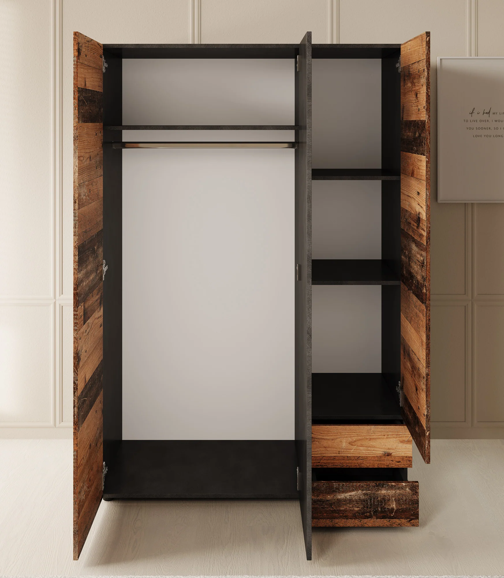 Bellini - Kledingkast 3-deurs - Donker old wood - 120x51x177 cm - Image 3