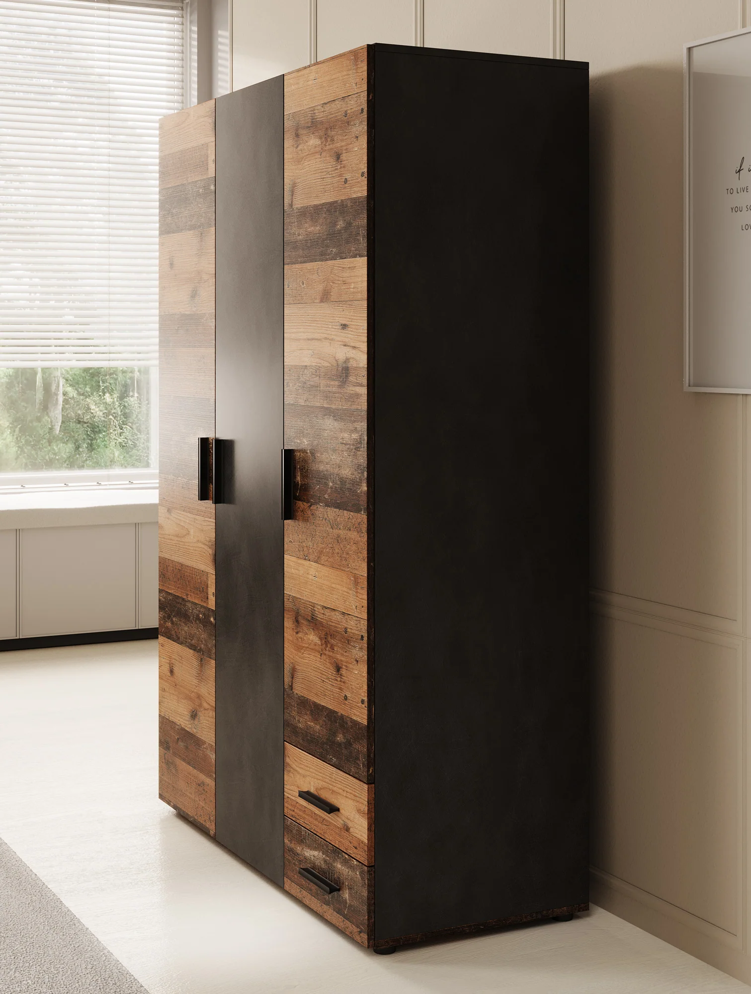 Bellini - Kledingkast 3-deurs - Donker old wood - 120x51x177 cm - Image 4