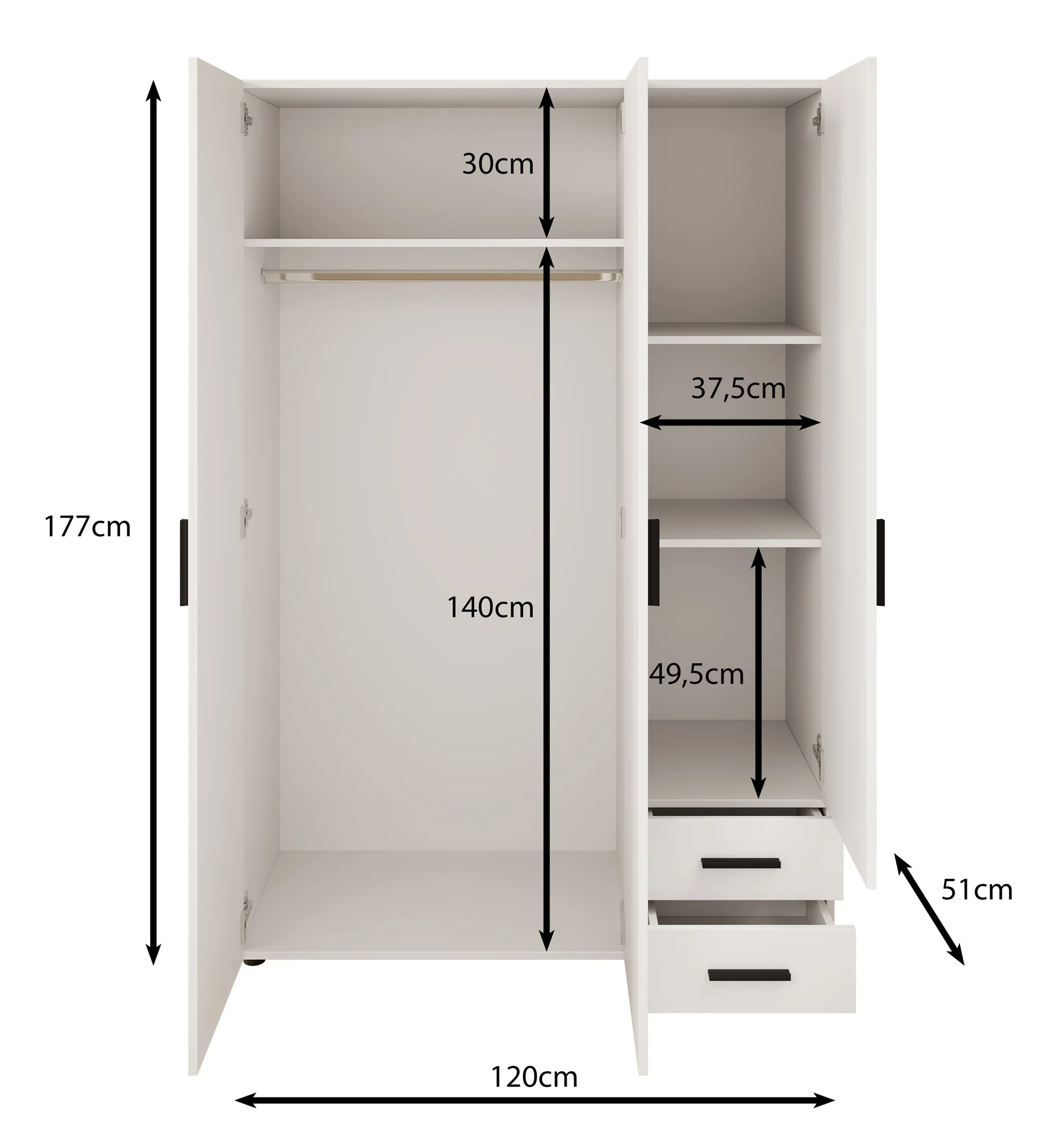 Bellini - Kledingkast 3-deurs - Donker old wood - 120x51x177 cm - Image 5