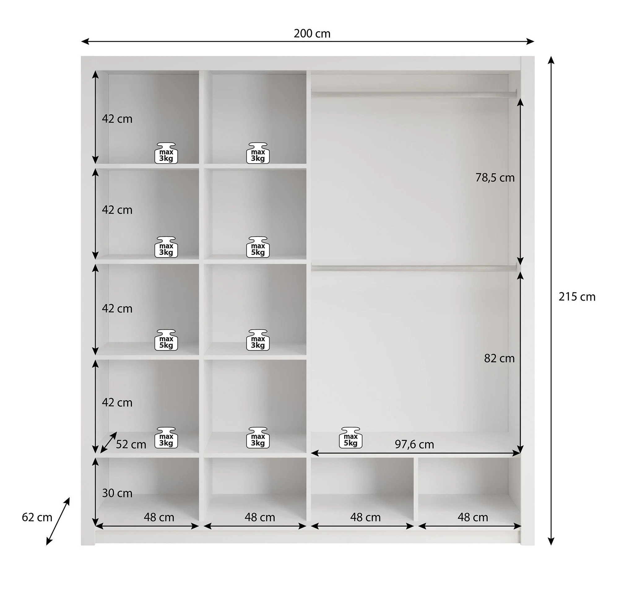 Blake - Kledingkast met schuifdeuren - Donker eiken - 200x62x215 cm - Image 5