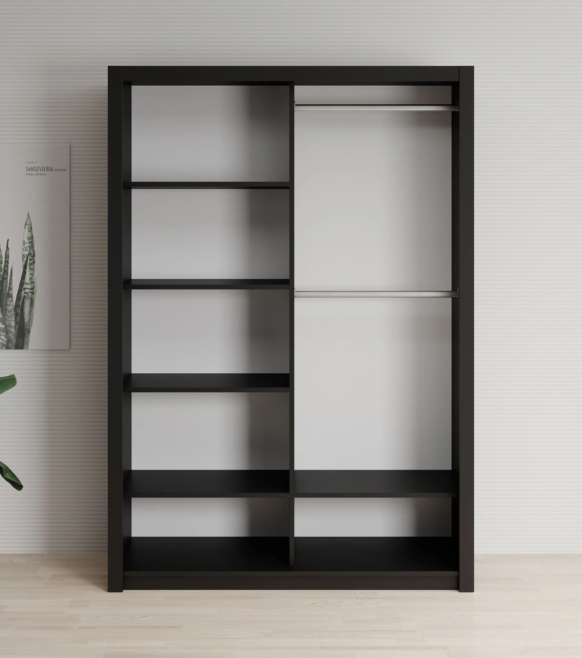 Blake - Kledingkast met spiegel - Zwart - 150x62x215 cm - Image 2