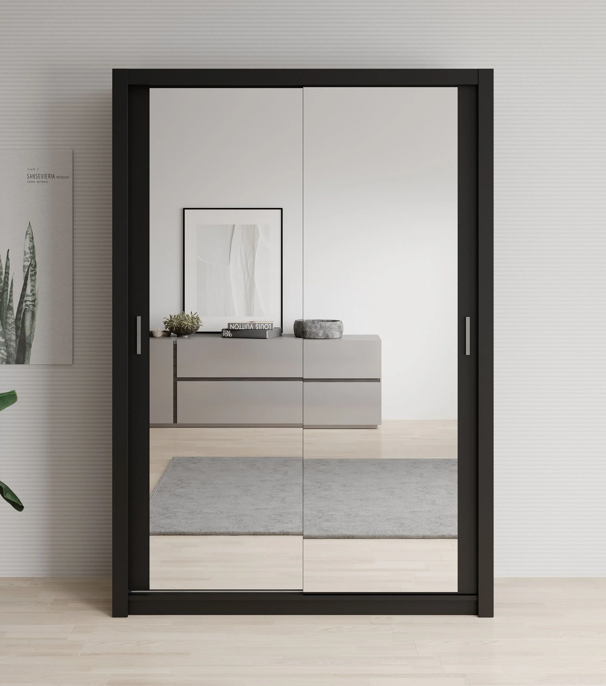 Blake - Kledingkast met spiegel - Zwart - 150x62x215 cm - Image 3