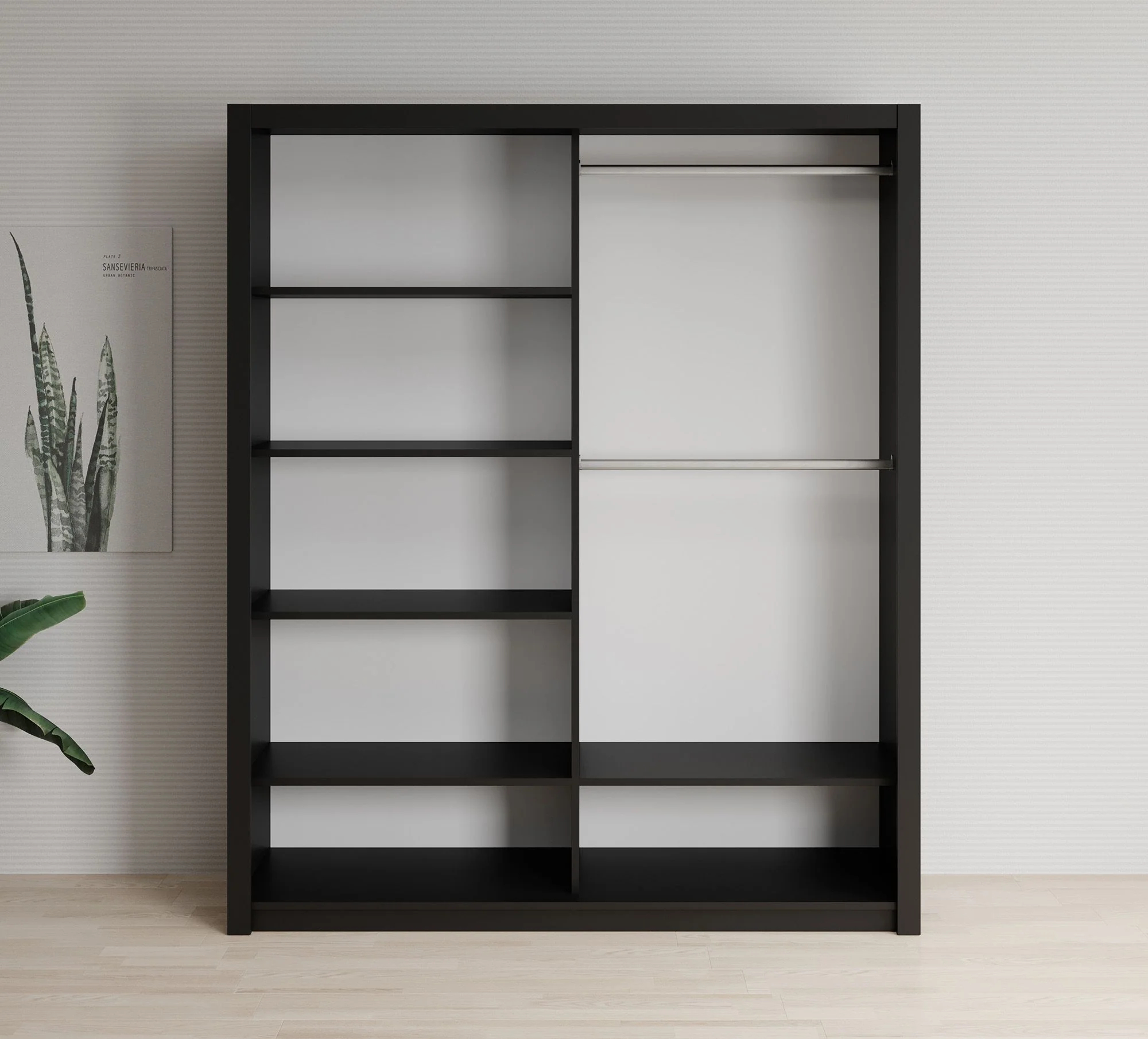 Blake - Kledingkast met schuifdeuren - Zwart - 180x62x215 cm - Image 2