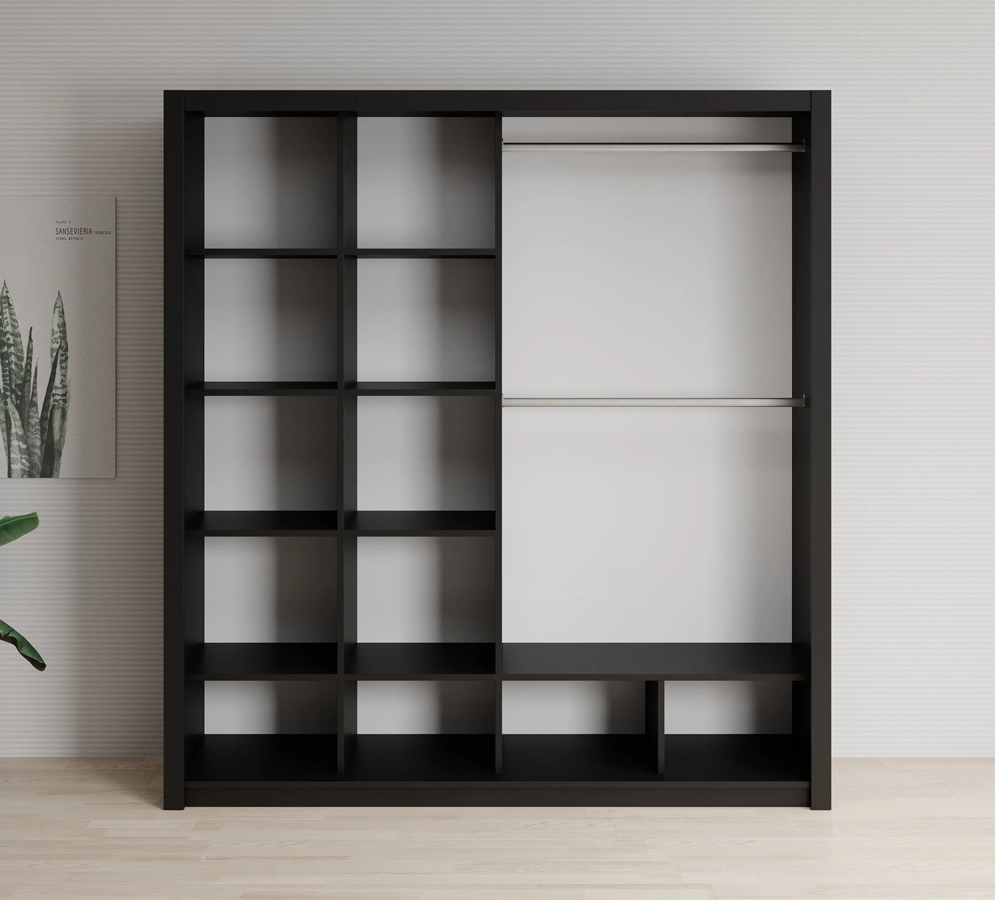 Blake - Kledingkast met schuifdeuren - Zwart - 200x62x215 cm - Image 2
