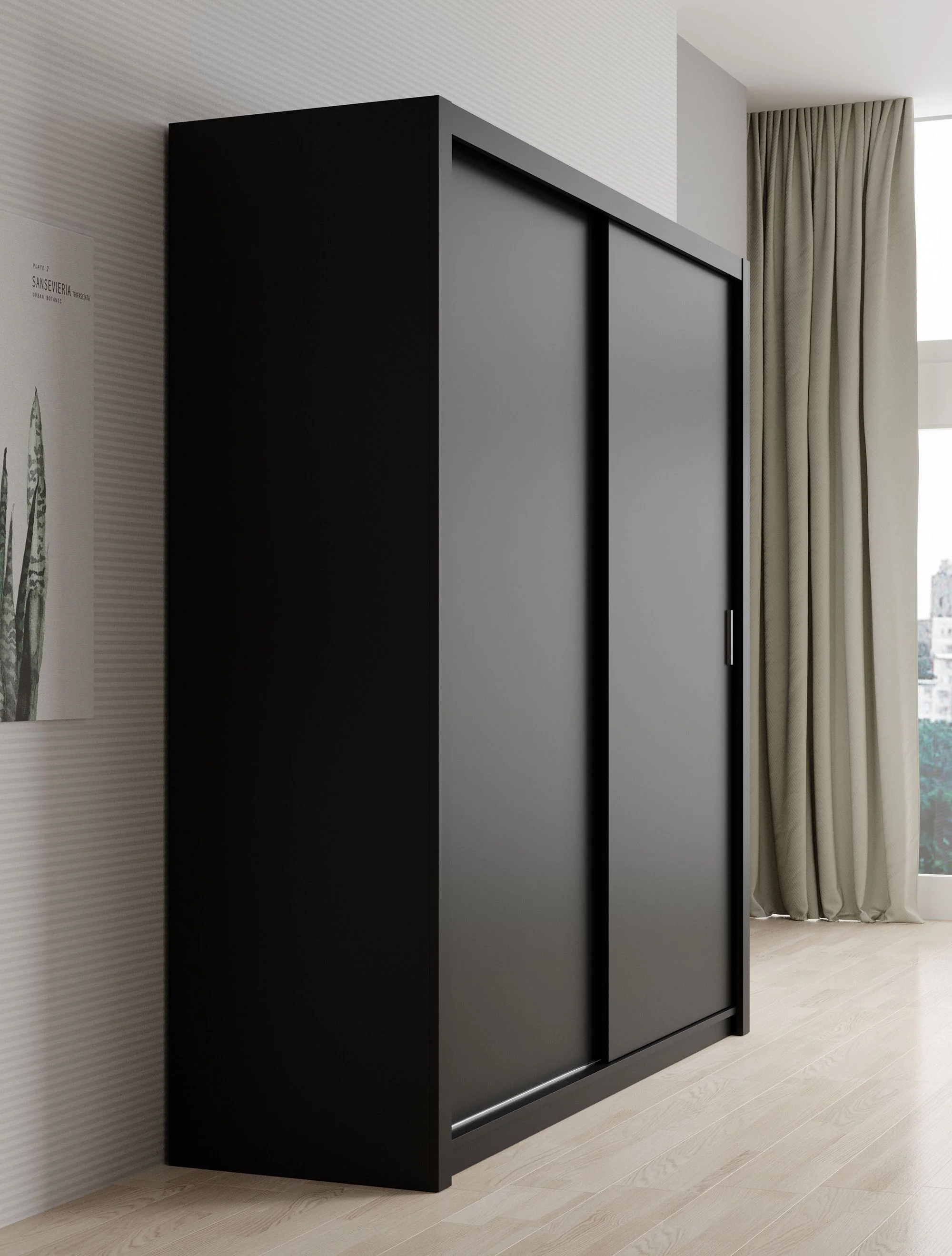 Blake - Kledingkast met schuifdeuren - Zwart - 200x62x215 cm - Image 4