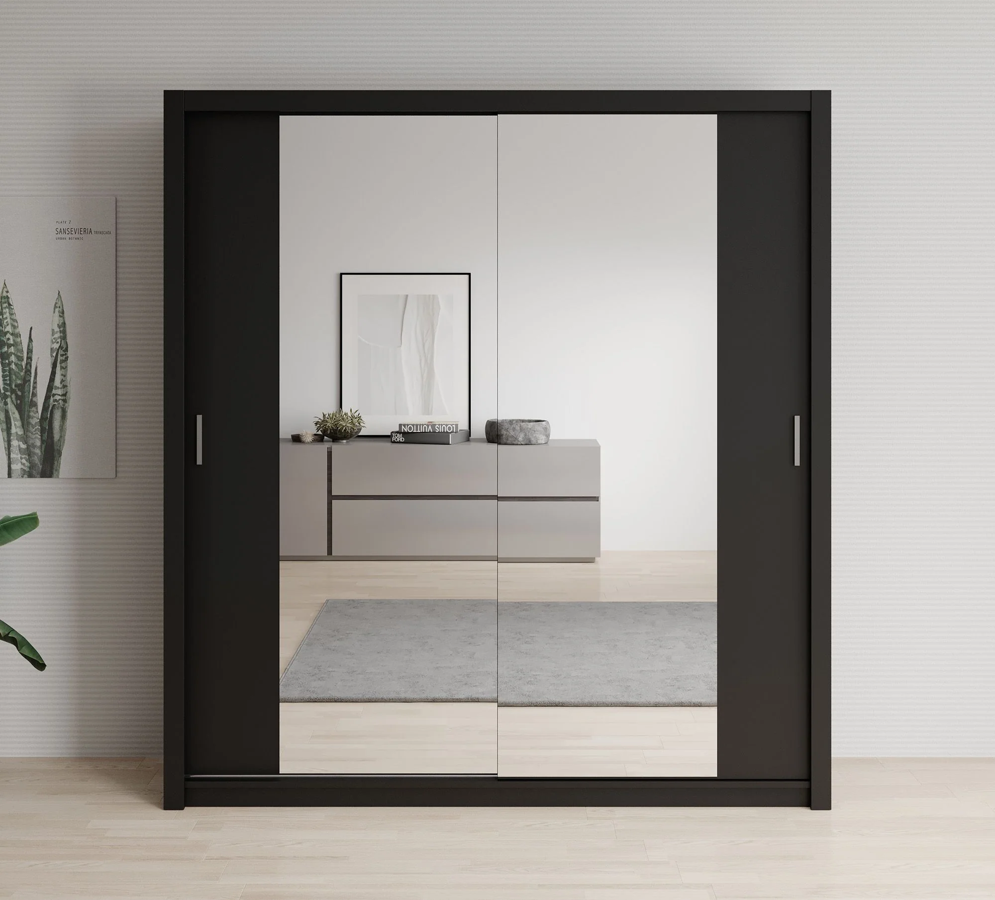 Blake - Kledingkast met spiegel - Zwart - 200x62x215 cm - Image 3