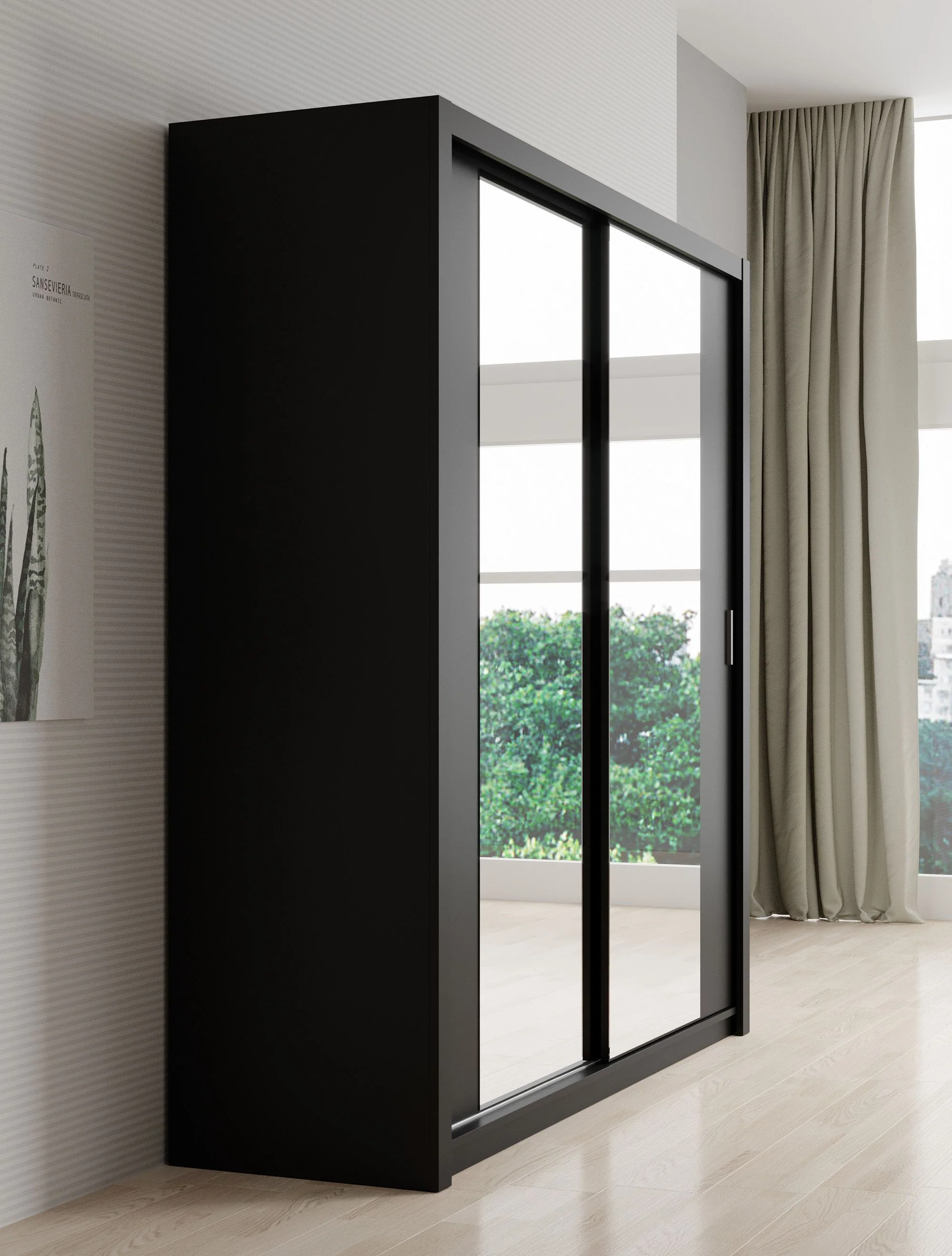 Blake - Kledingkast met spiegel - Zwart - 200x62x215 cm - Image 4