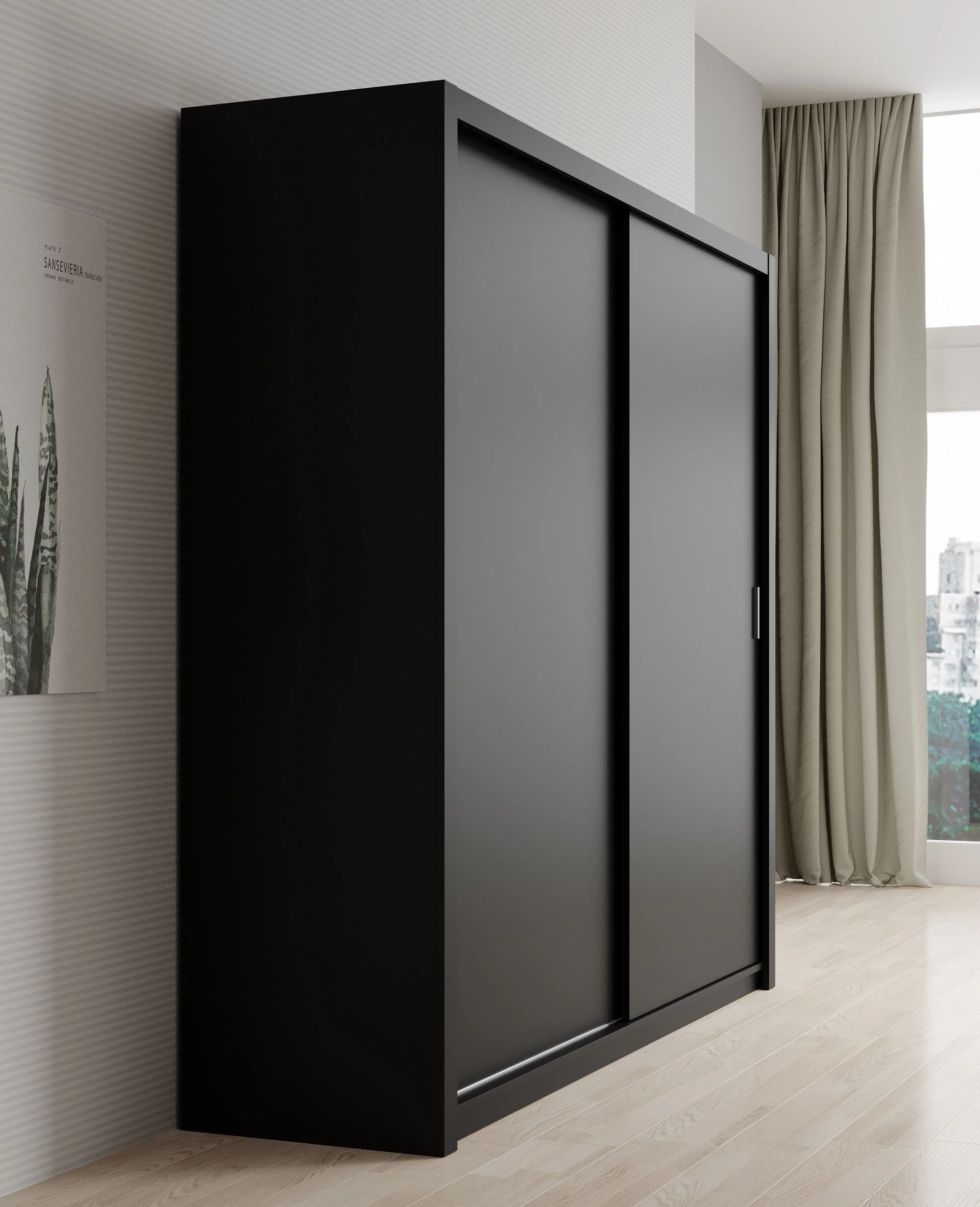 Blake - Kledingkast met schuifdeuren - Zwart - 220x62x215 cm - Image 4