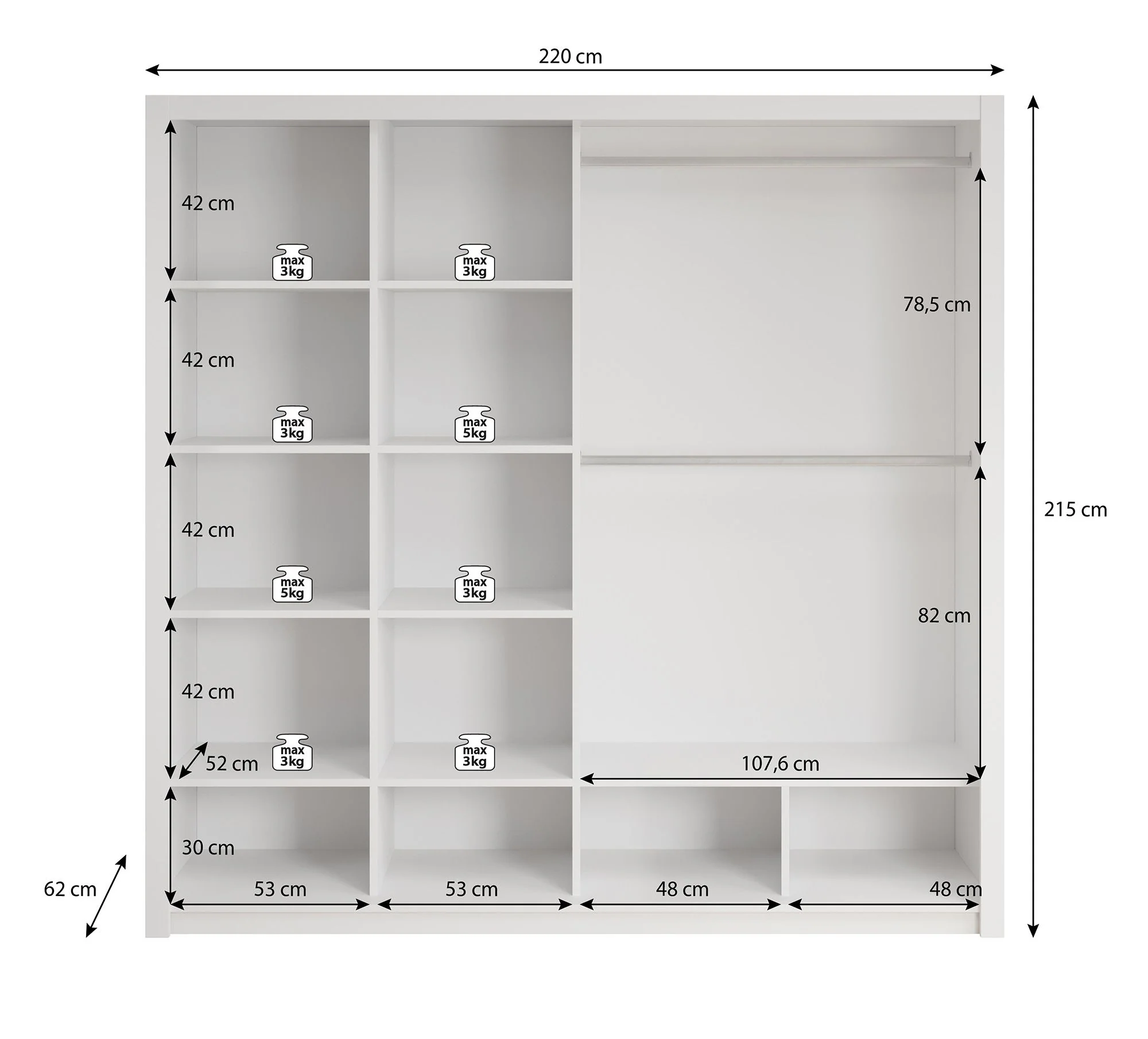 Blake - Kledingkast met schuifdeuren - Zwart - 220x62x215 cm - Image 5