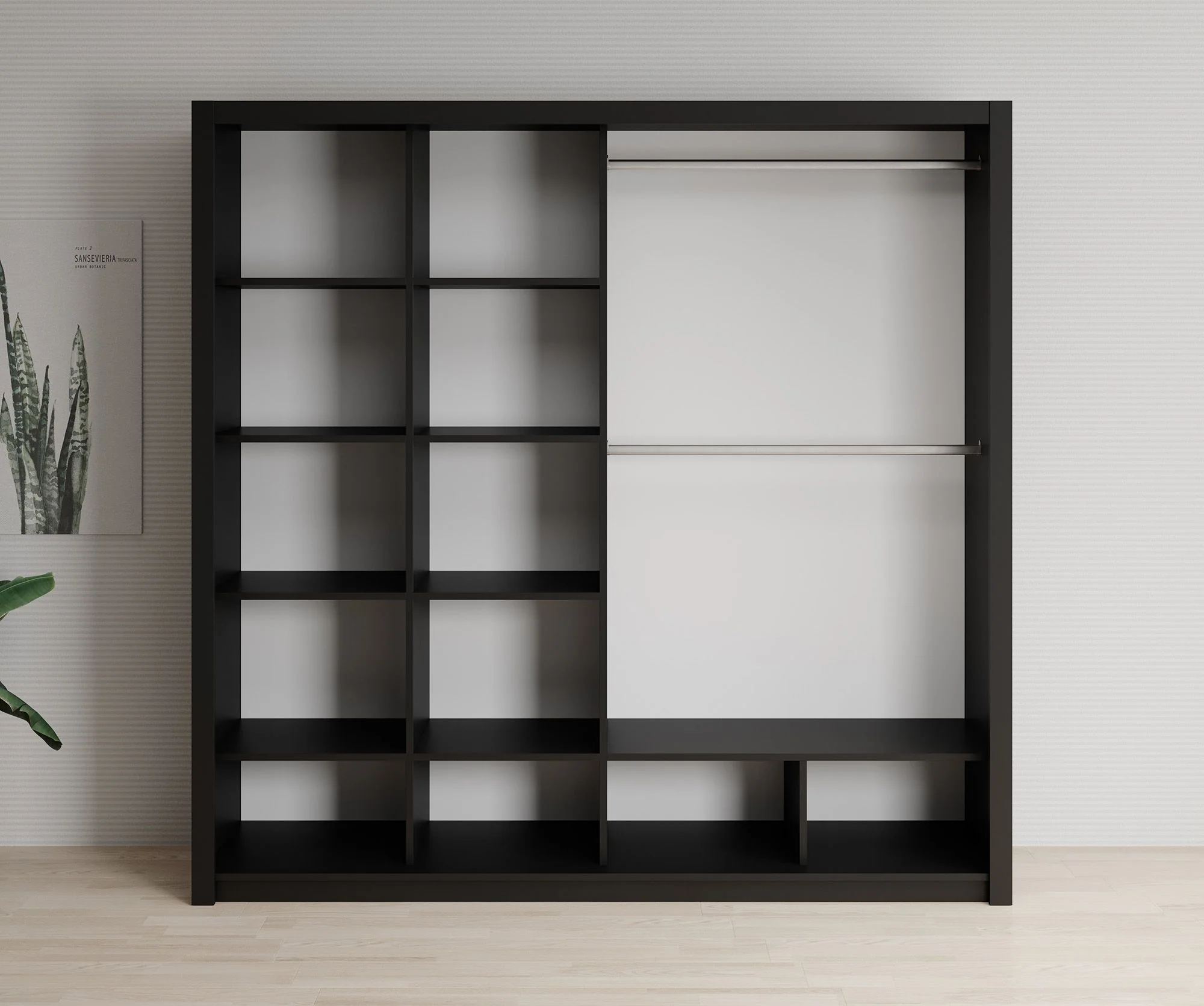 Blake - Kledingkast met spiegel - Zwart - 220x62x215 cm - Image 2