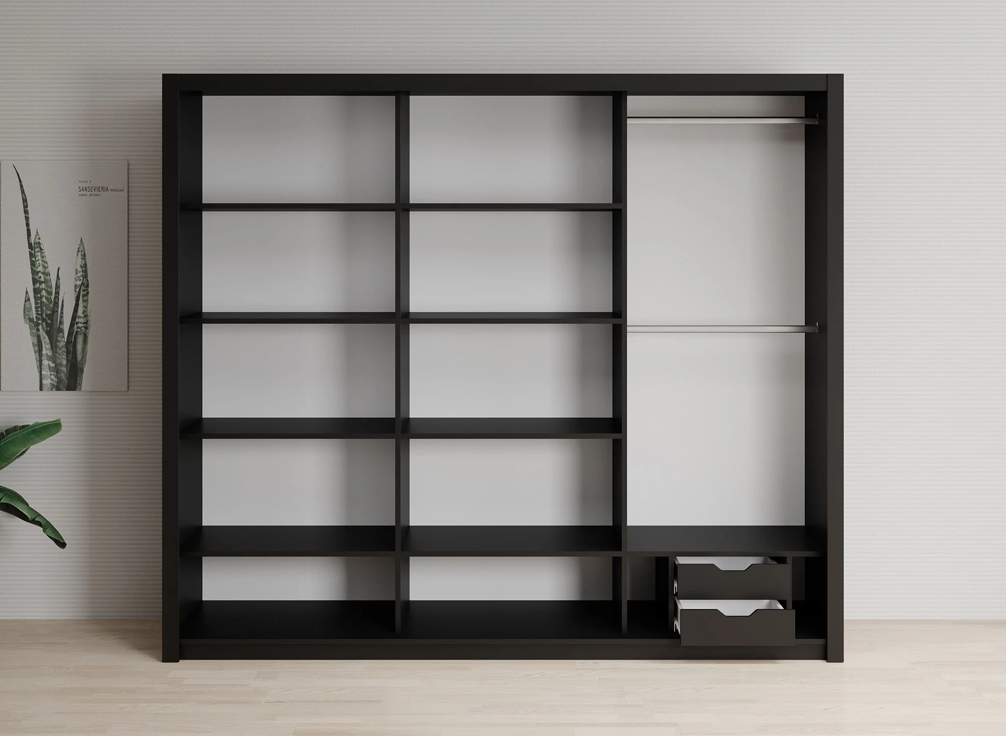 Blake - Kledingkast met schuifdeuren - Zwart - 250x62x215 cm - Image 2