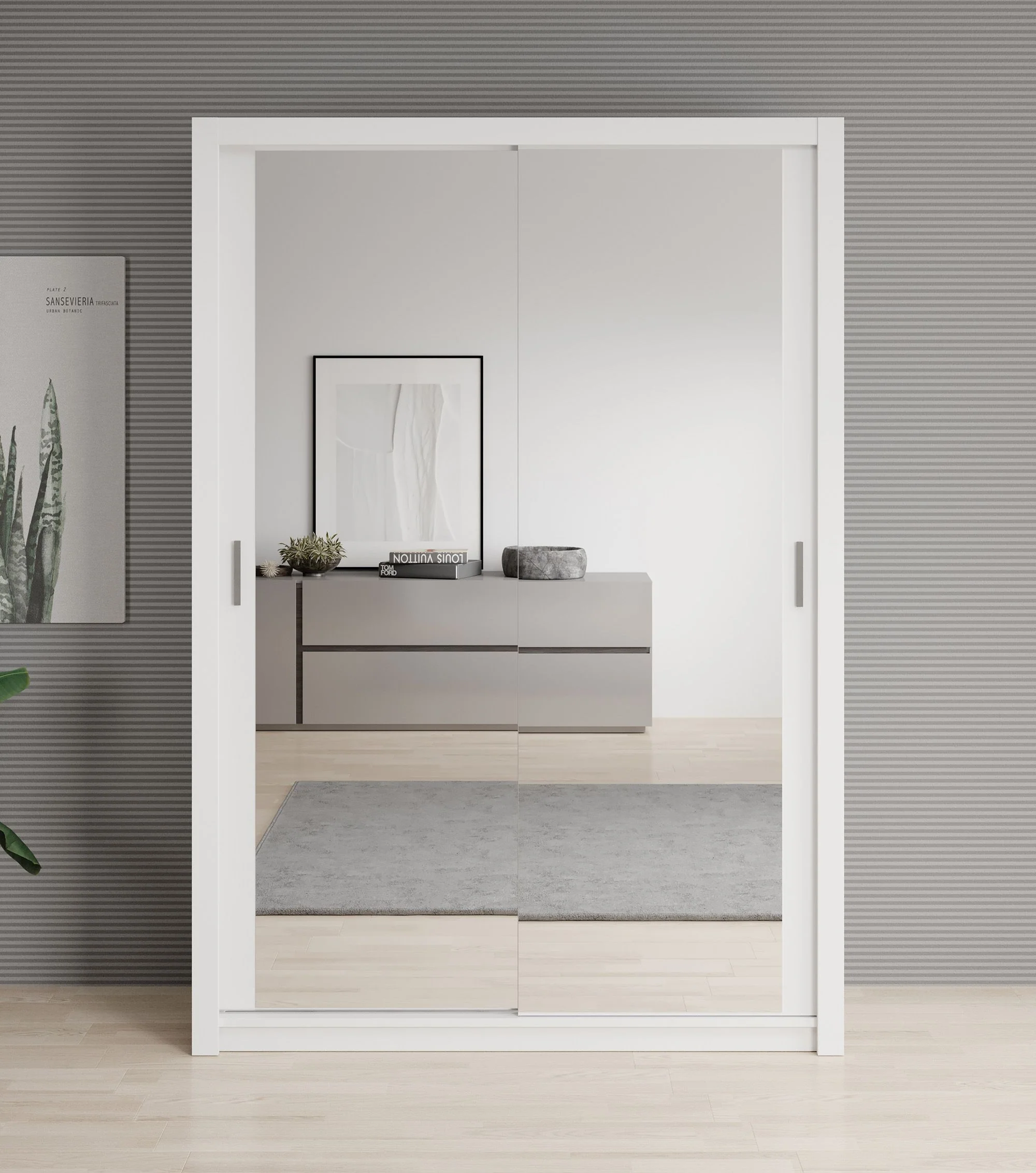 Blake - Kledingkast met spiegel - Wit - 150x62x215 cm - Image 3