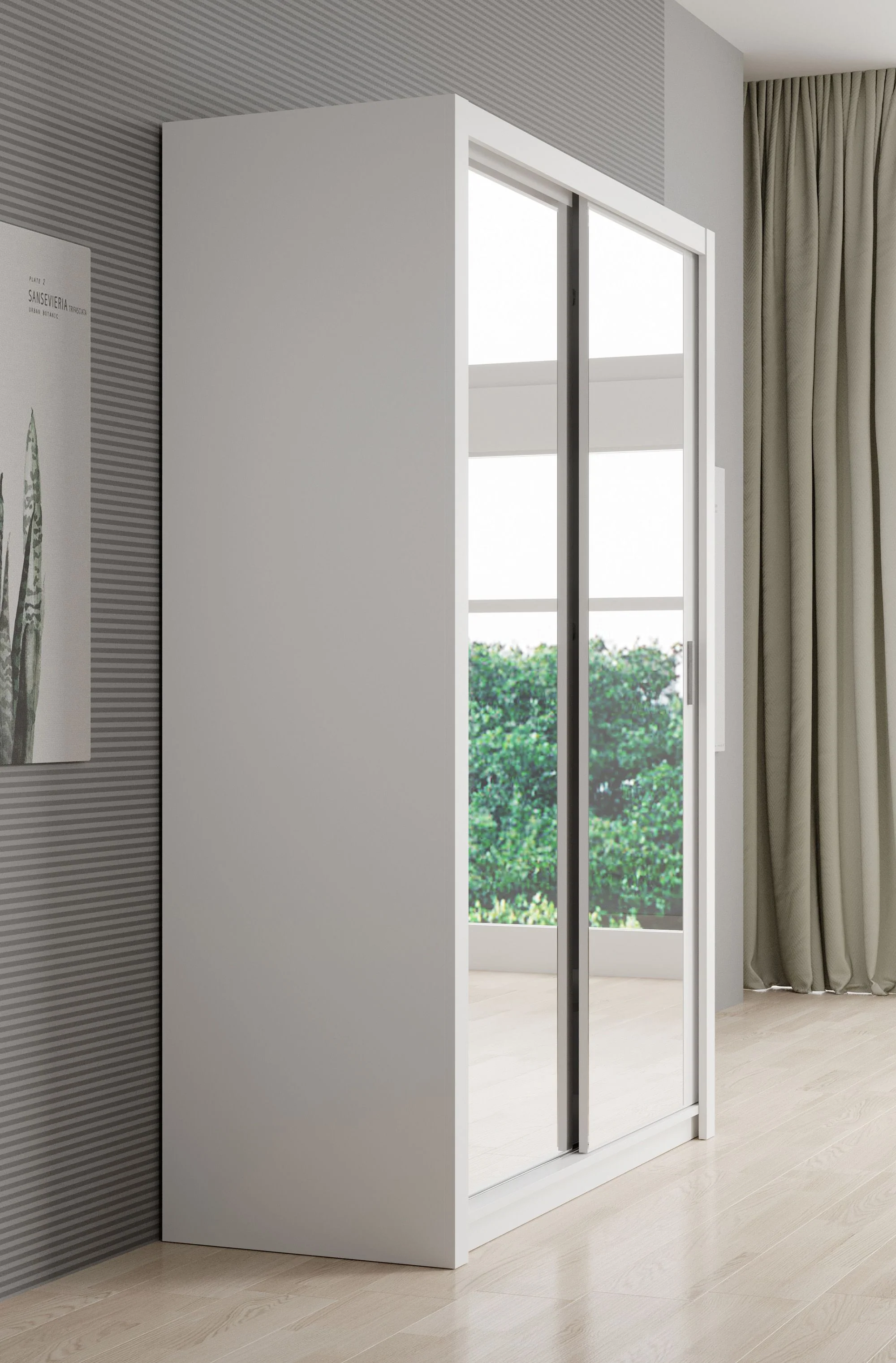 Blake - Kledingkast met spiegel - Wit - 150x62x215 cm - Image 4