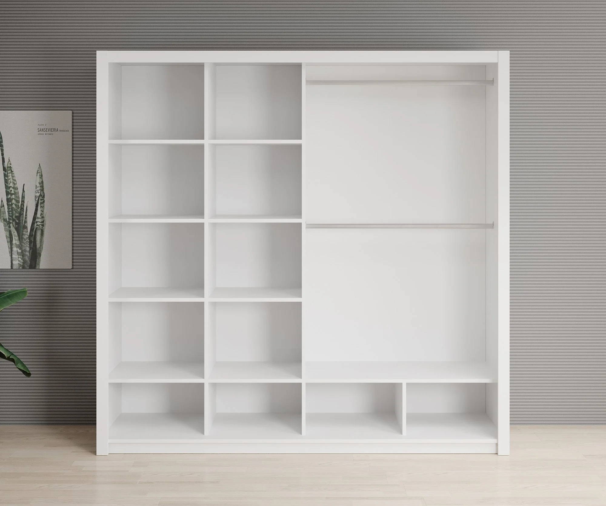 Blake - Kledingkast met spiegel - Wit - 220x62x215 cm - Image 2