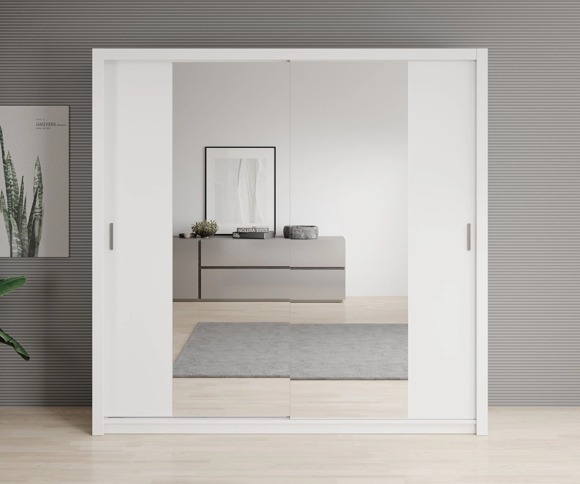 Blake - Kledingkast met spiegel - Wit - 220x62x215 cm - Image 3