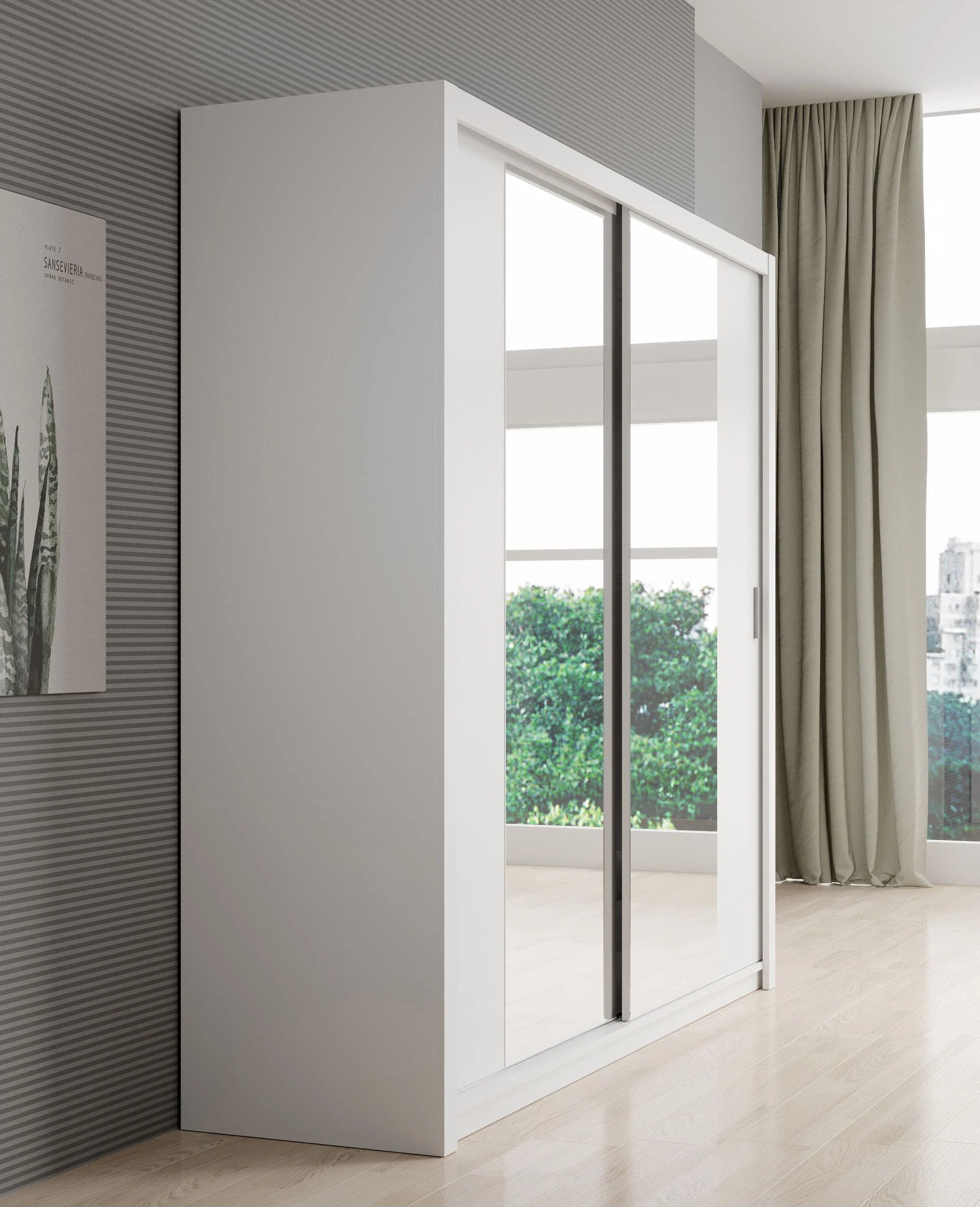 Blake - Kledingkast met spiegel - Wit - 220x62x215 cm - Image 4