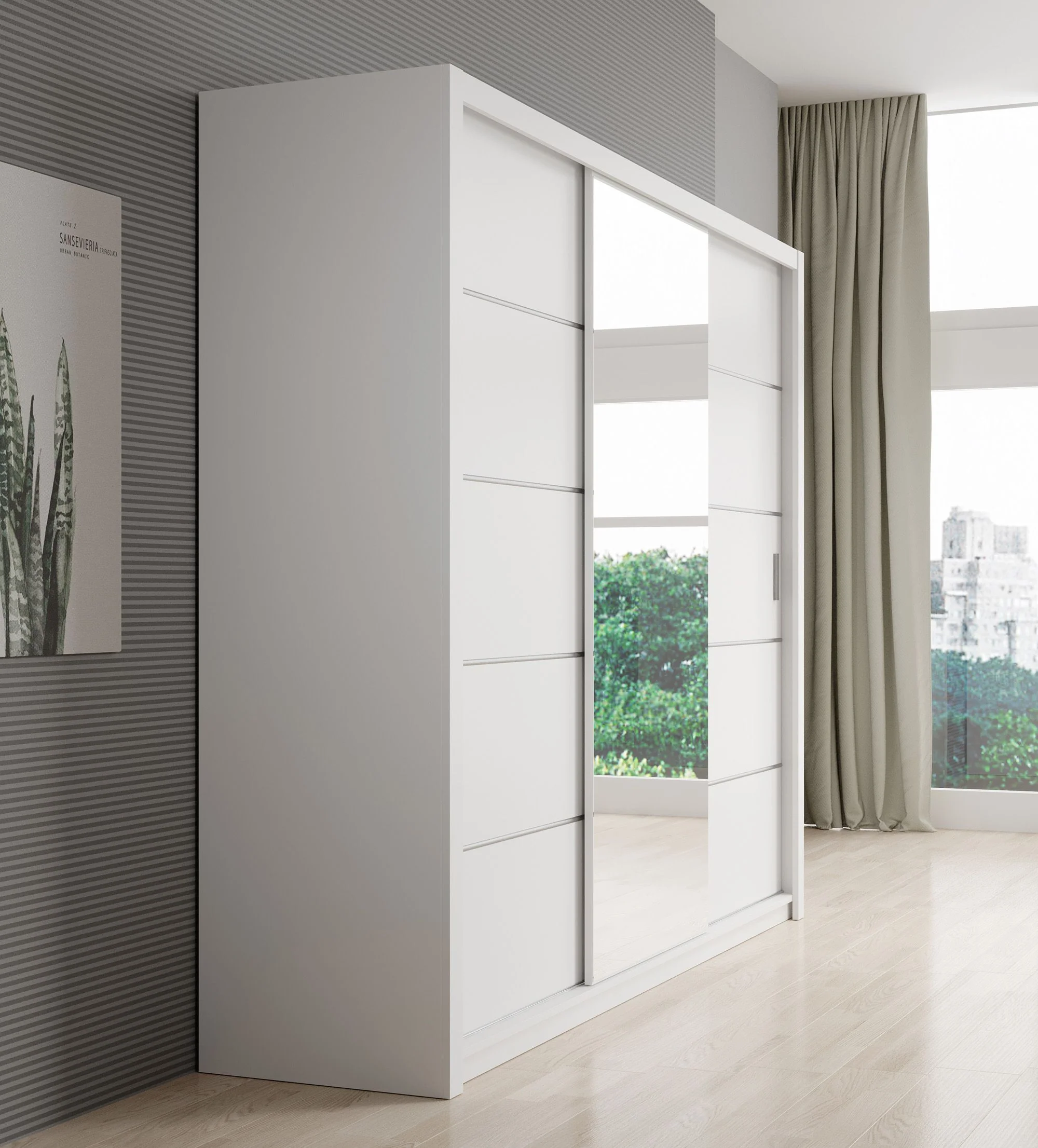 Blake - Kledingkast met schuifdeuren - Wit - 250x62x215 cm - Image 4