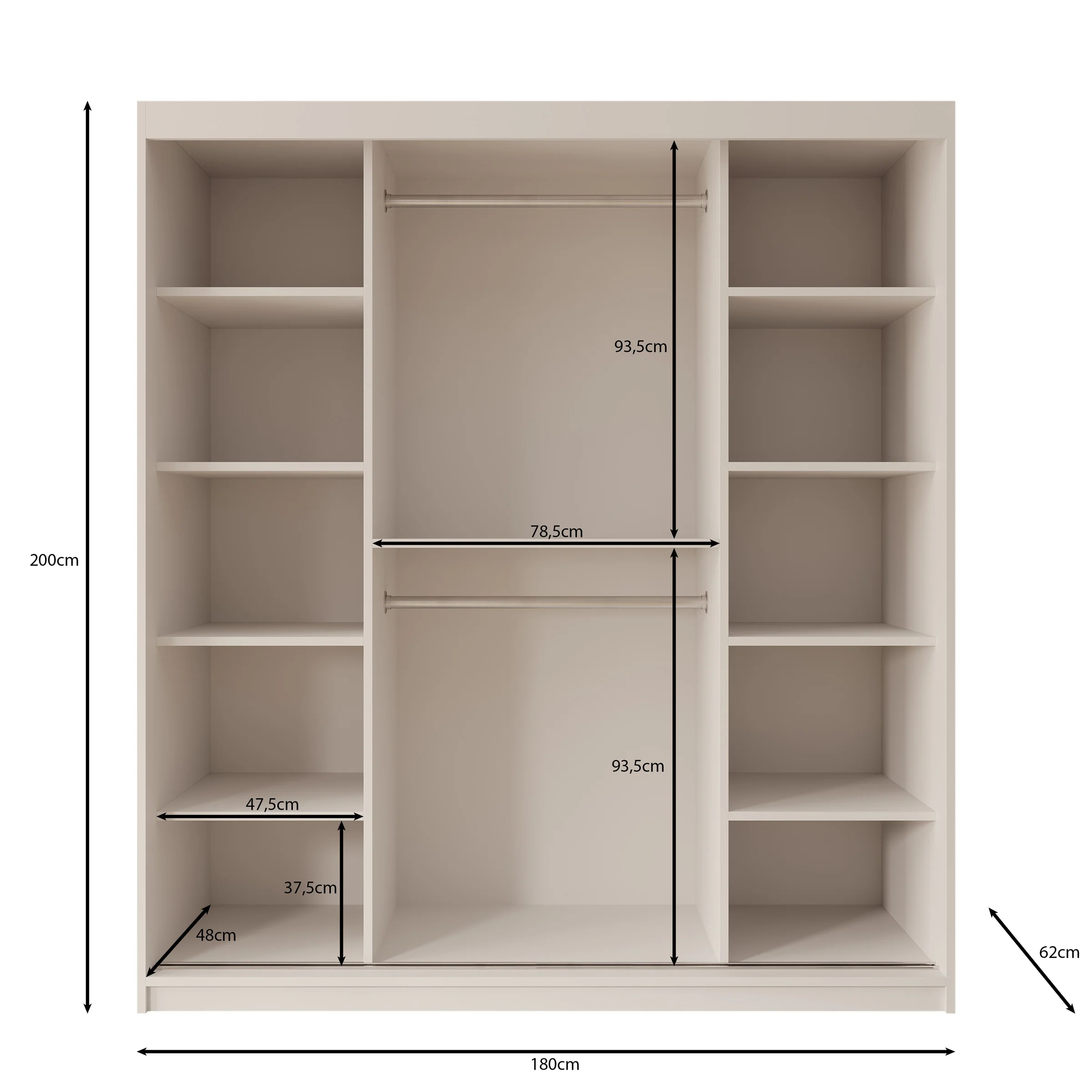 Bodhi - Kledingkast met schuifdeuren - Beige - 180x62x200 cm - Image 5