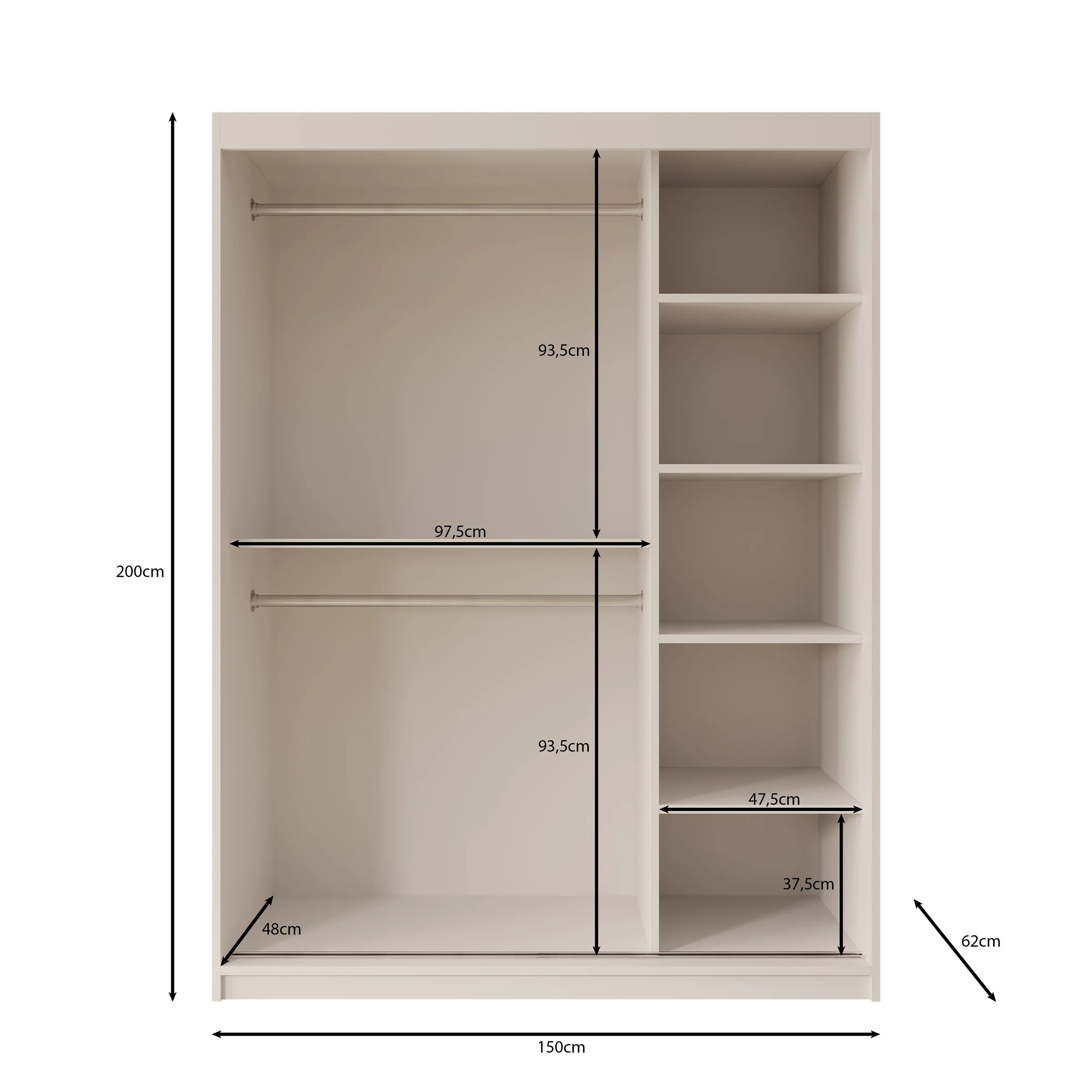 Bodhi - Kledingkast met schuifdeuren - Eiken - 150x62x200 cm - Image 5
