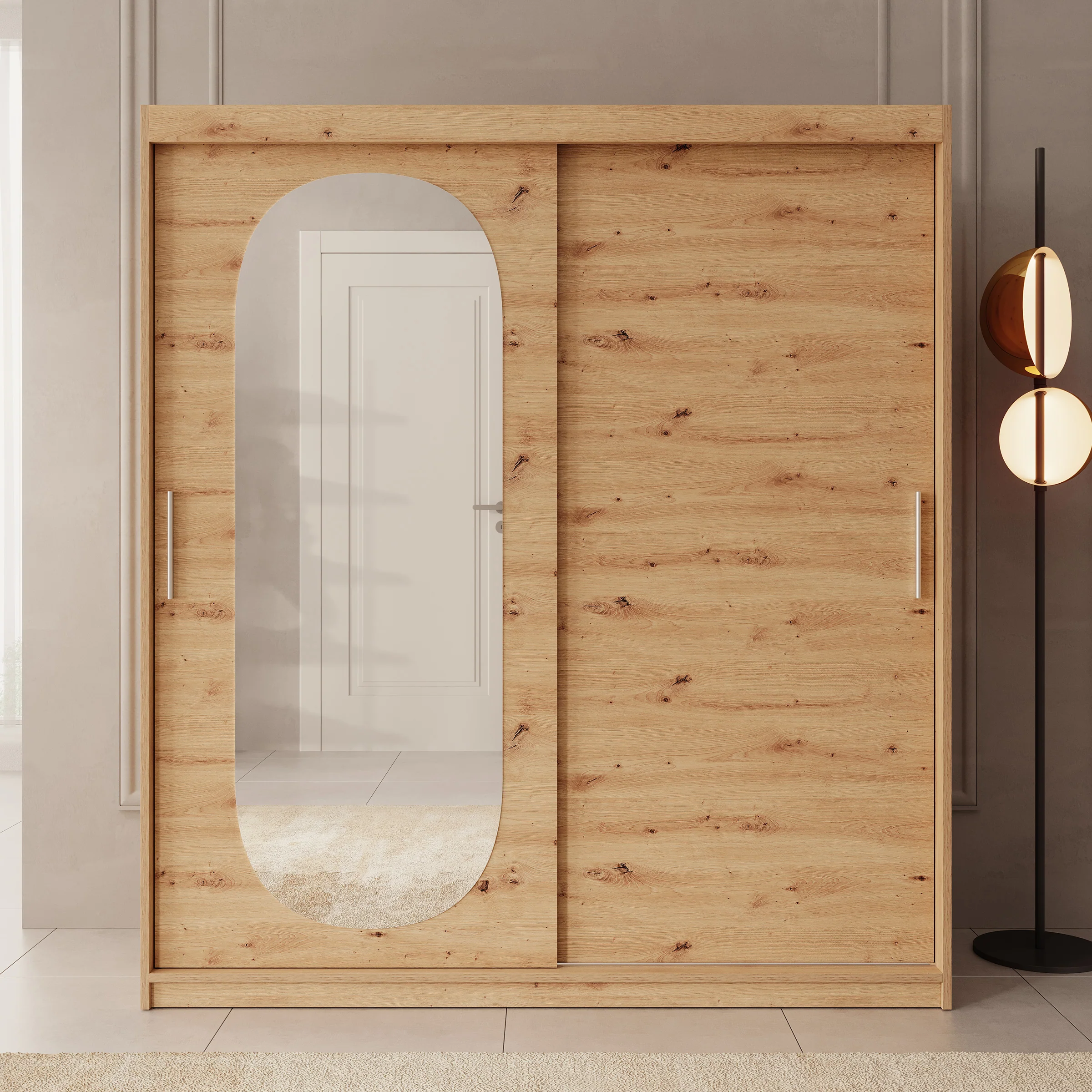 Bodhi - Kledingkast met schuifdeuren - Eiken - 180x62x200 cm - Image 3