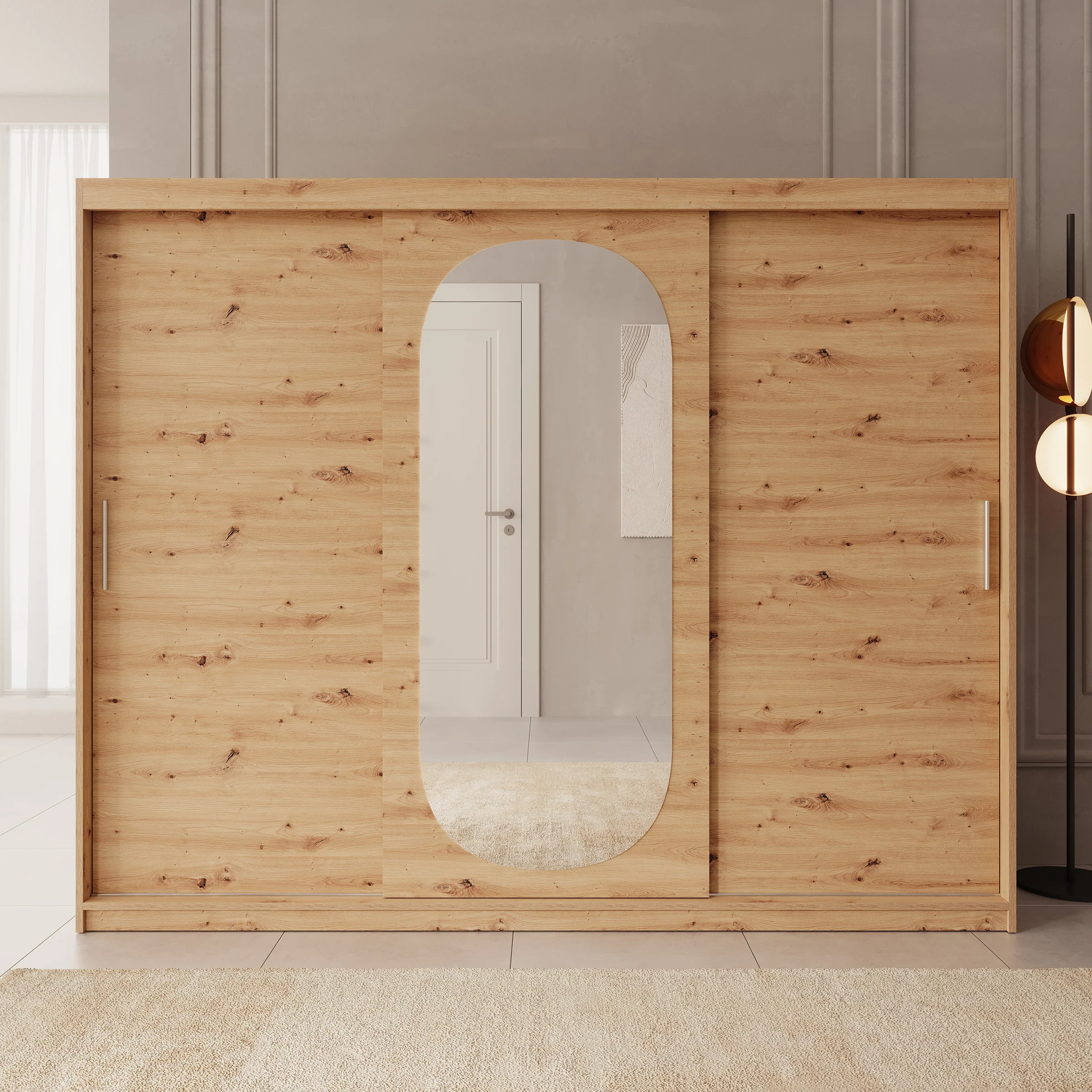 Bodhi - Kledingkast met schuifdeuren - Eiken - 250x62x200 cm - Image 4