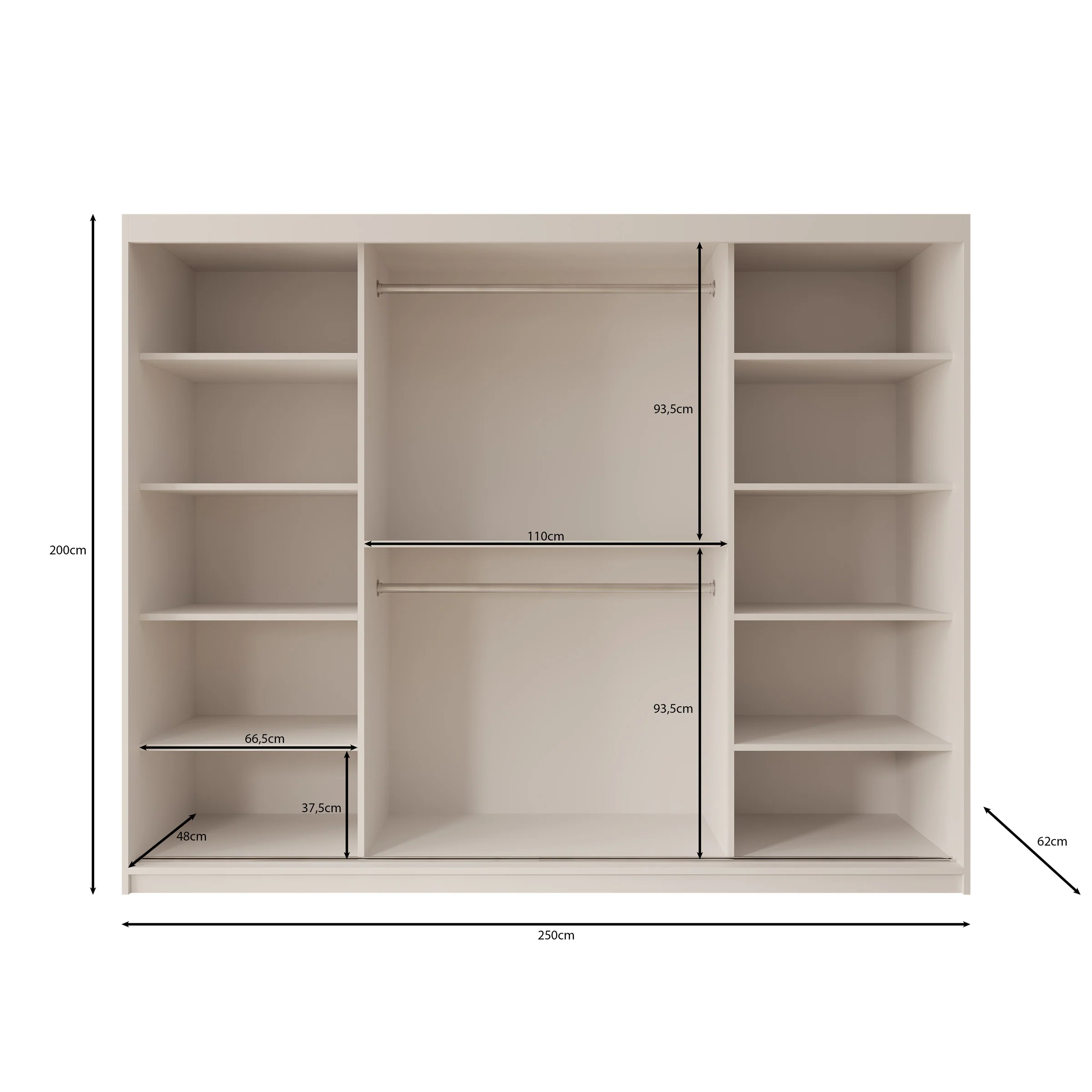 Bodhi - Kledingkast met schuifdeuren - Wit 250x62x200 cm - Image 5