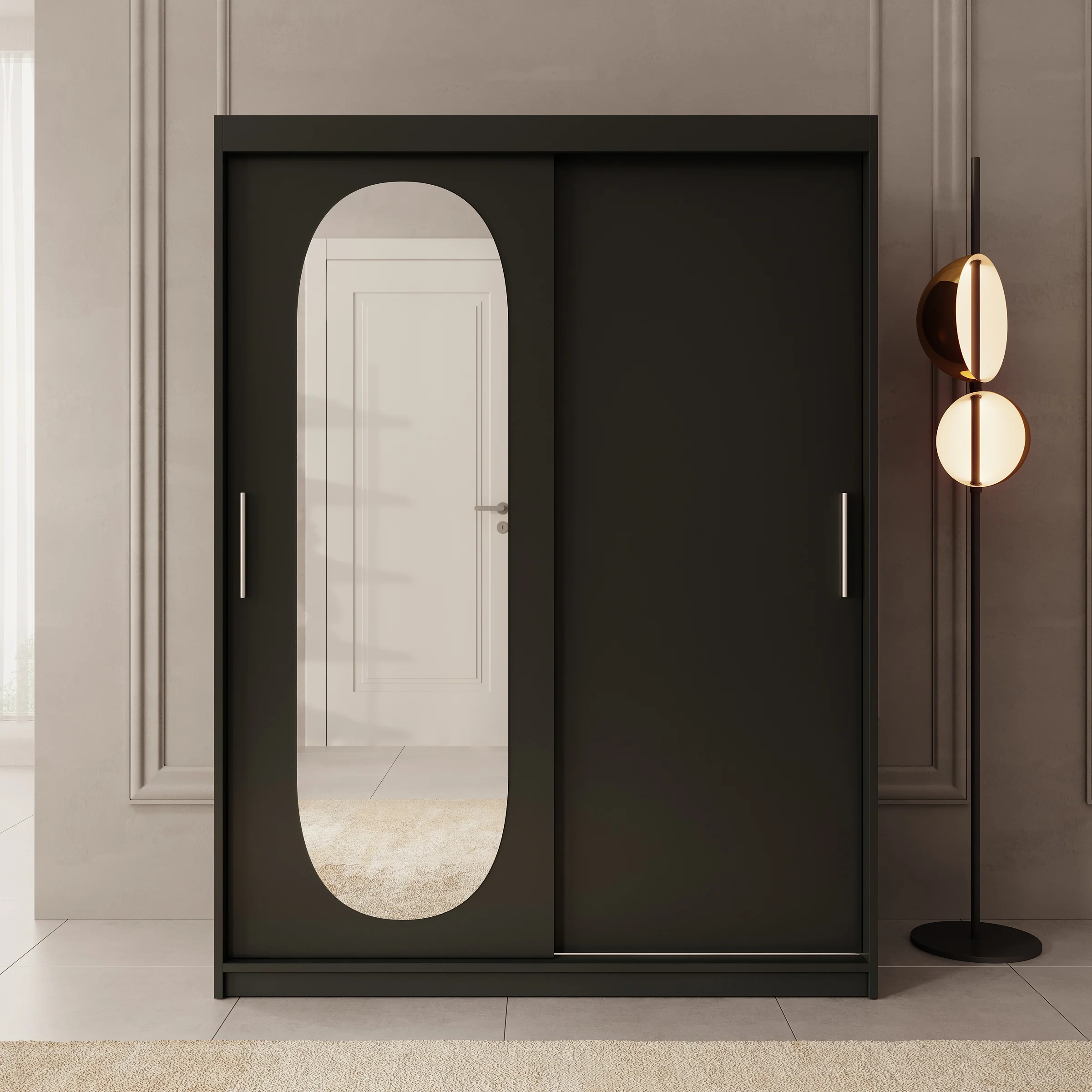 Bodhi - Kledingkast met schuifdeuren - Zwart - 150x62x200 cm - Image 3