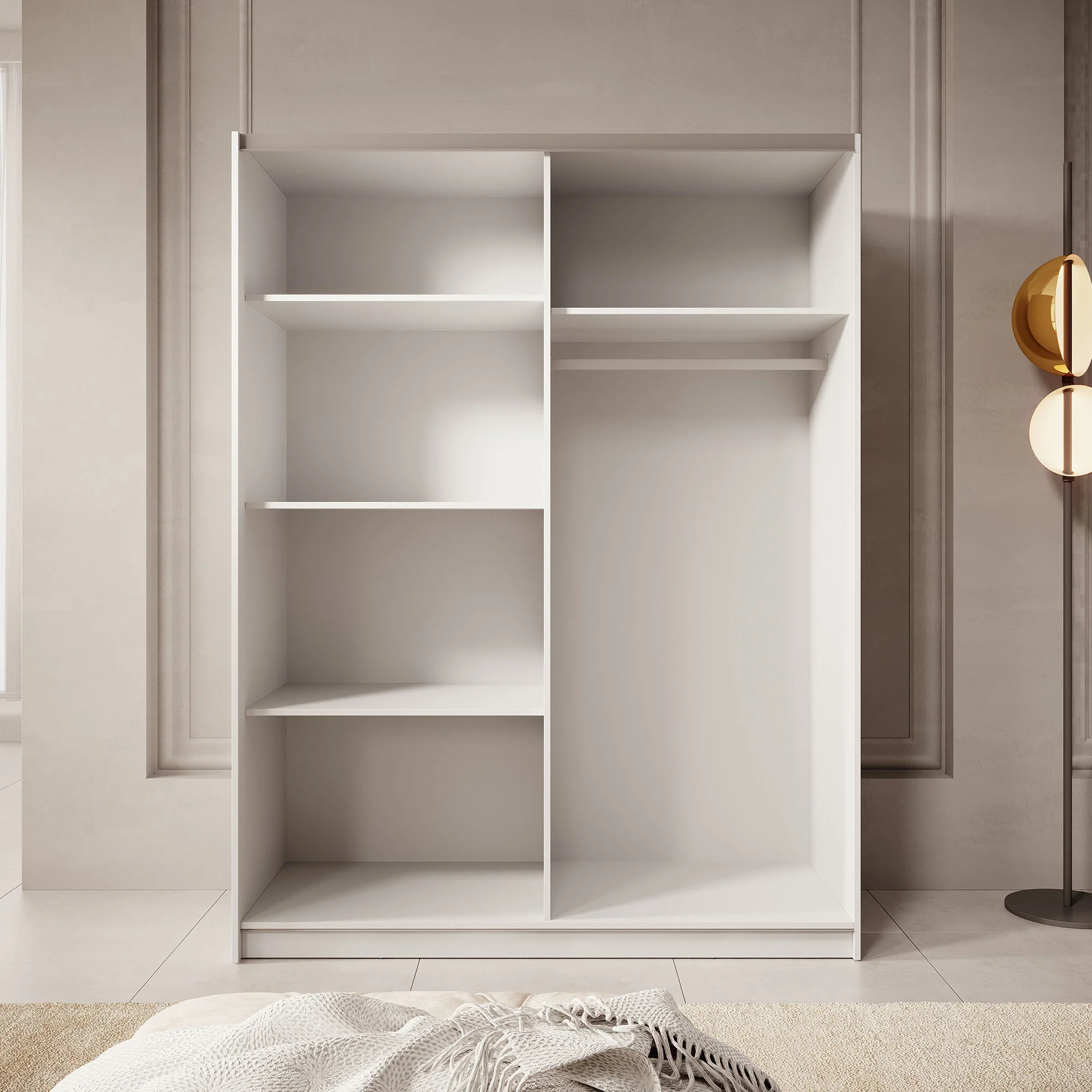 Boets - Kledingkast met schuifdeuren - Wit/eiken - 150x64x199 cm - Image 2