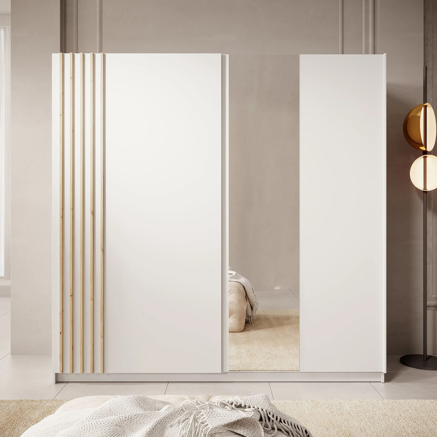 Boets - Kledingkast met schuifdeuren - Wit/eiken - 200x64x199 cm - Image 3