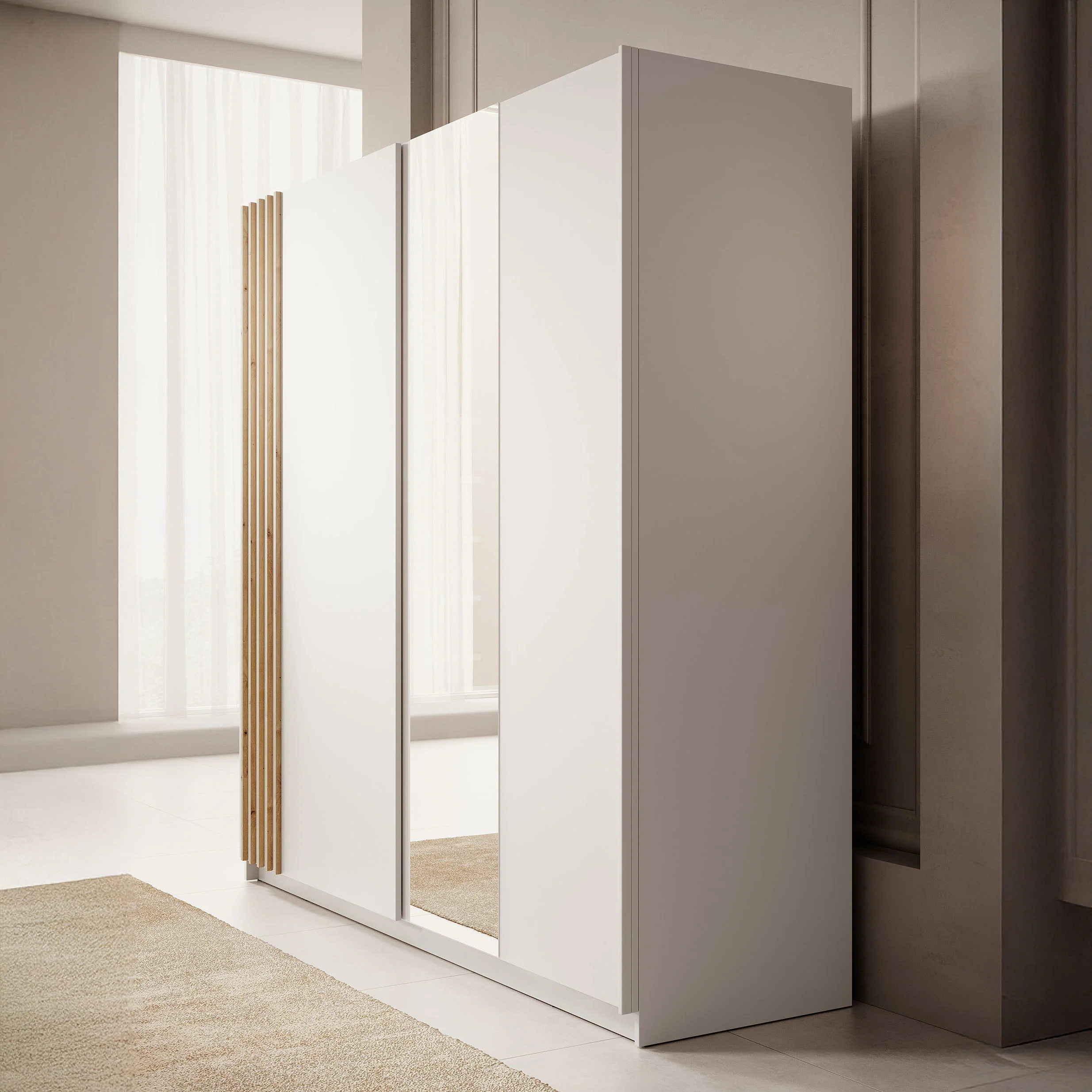 Boets - Kledingkast met schuifdeuren - Wit/eiken - 200x64x199 cm - Image 4